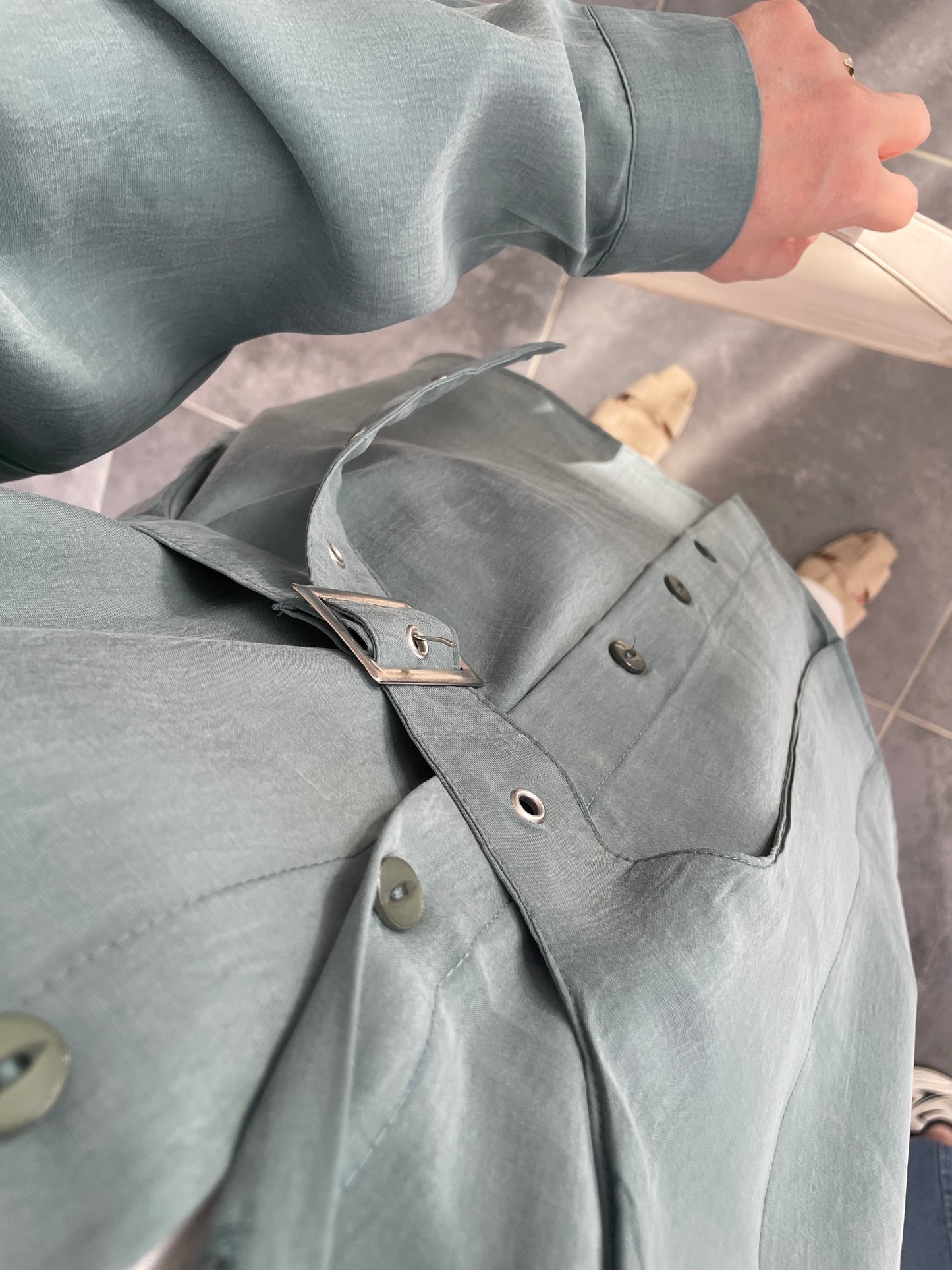 Premium Modal Kuşgözü Kemerli Gömlek Aqua