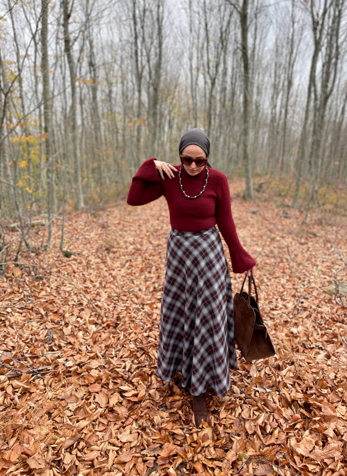 Ekose Desen Kloş Etek Bordo&Antrasit