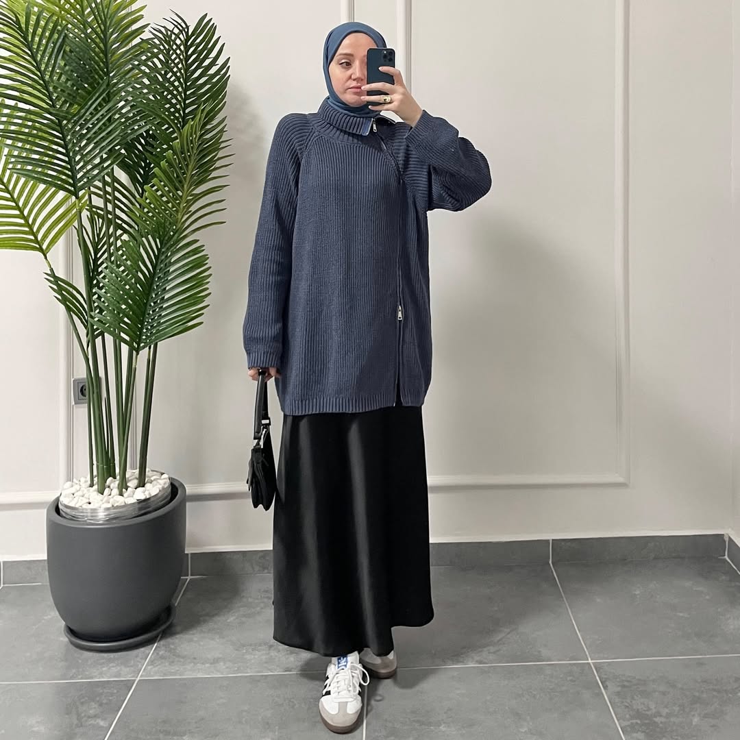 Fermuar Tasarım Kazak İndigo