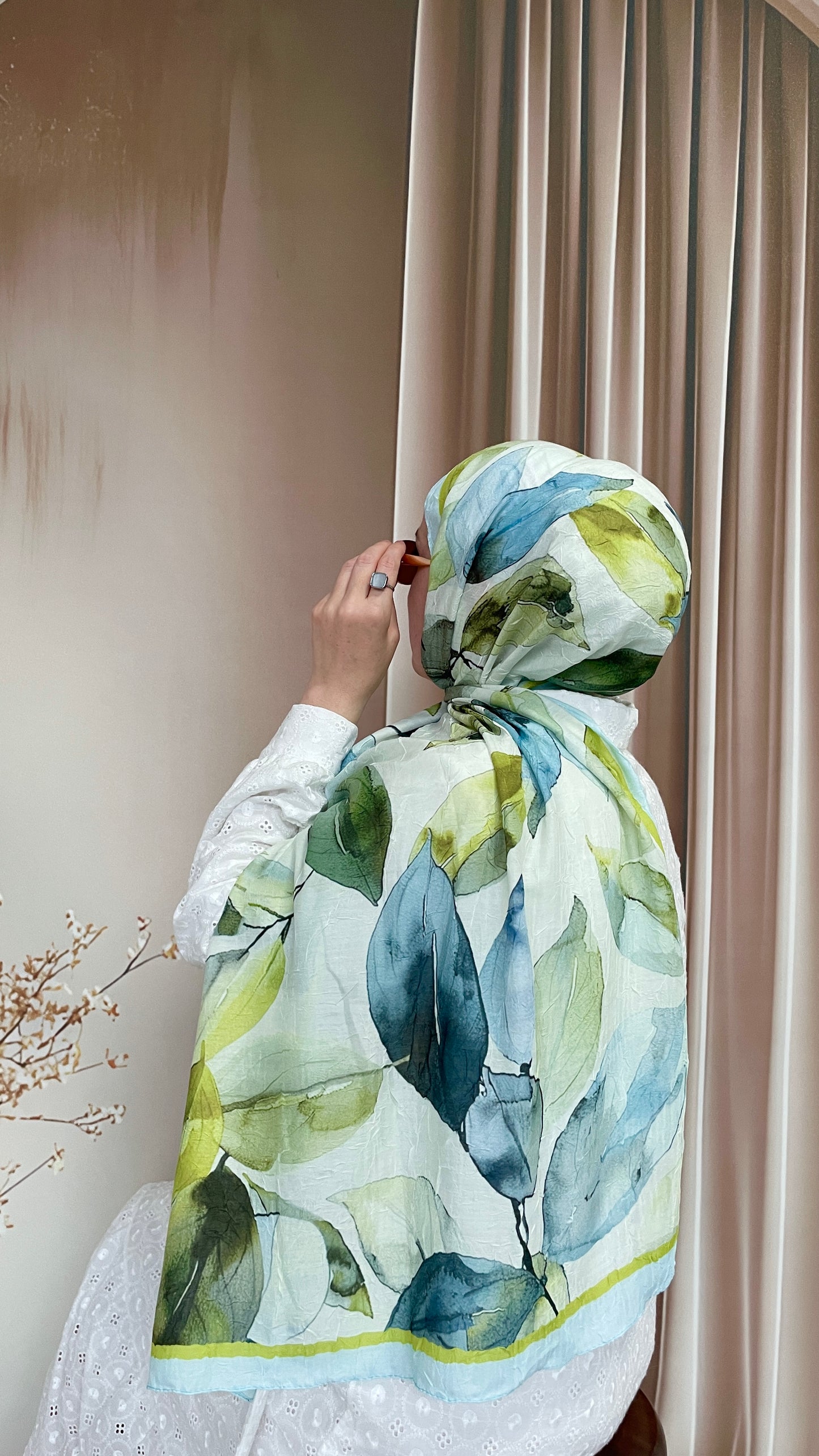 Yaprak Desen Bambu Soft Kraş Bebe Mavi