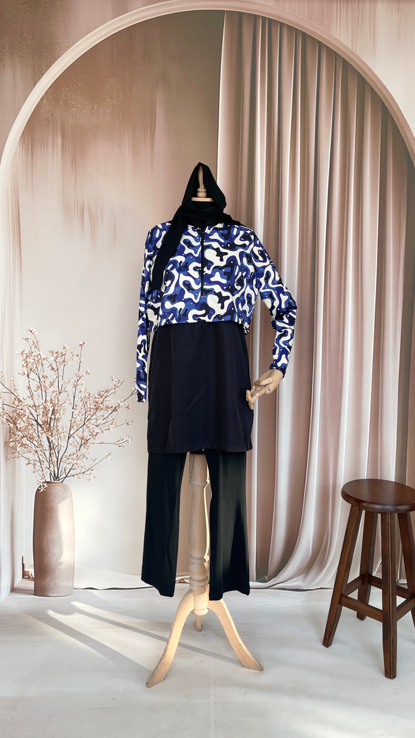 Premium Tesettür Mayo Mavi Desen