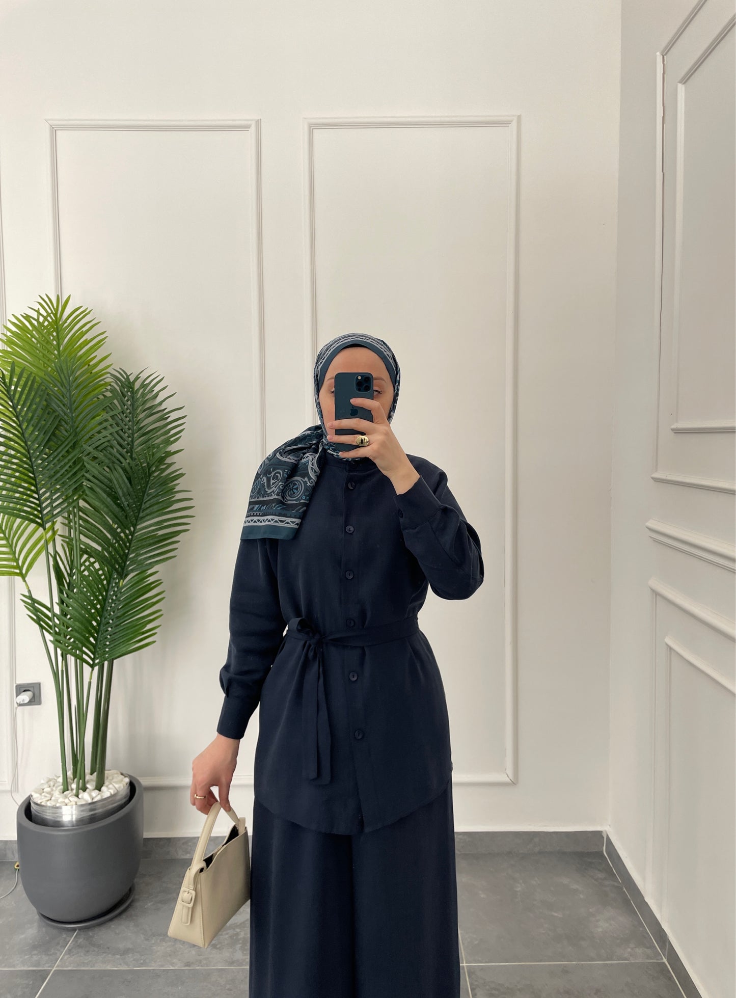 Tencel Keten Etek Pantolonlu Takım-Lacivert