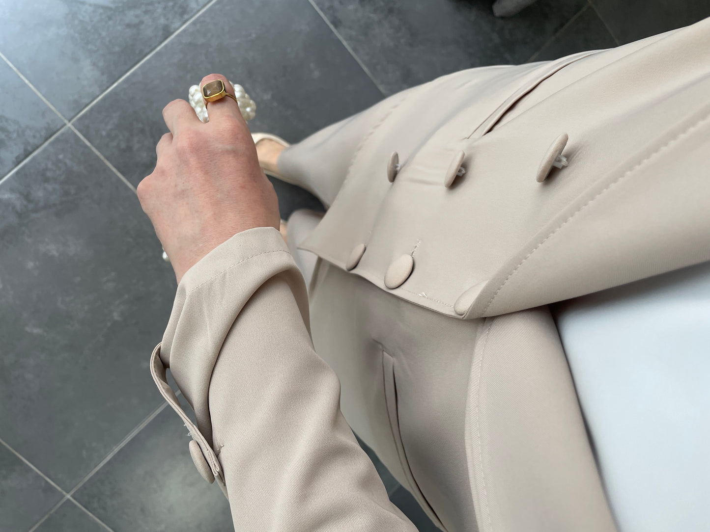 Ceket Etek Pantolon&İçlik 3’lü Takım-Bej