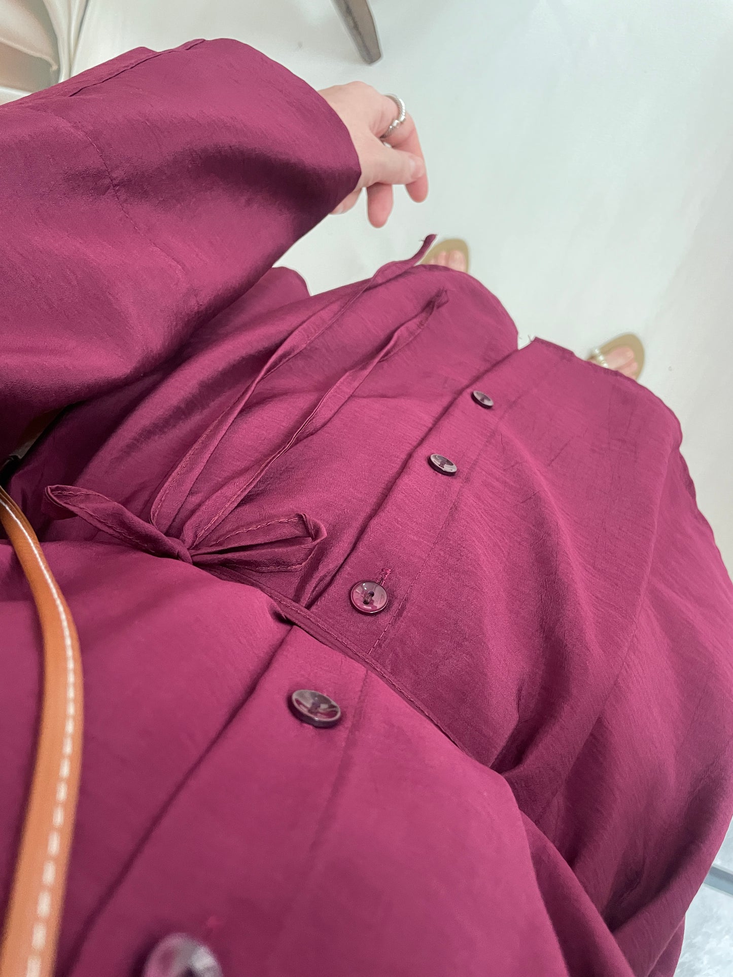 Önü Biyeli Manşet Kol gömlek Bordo