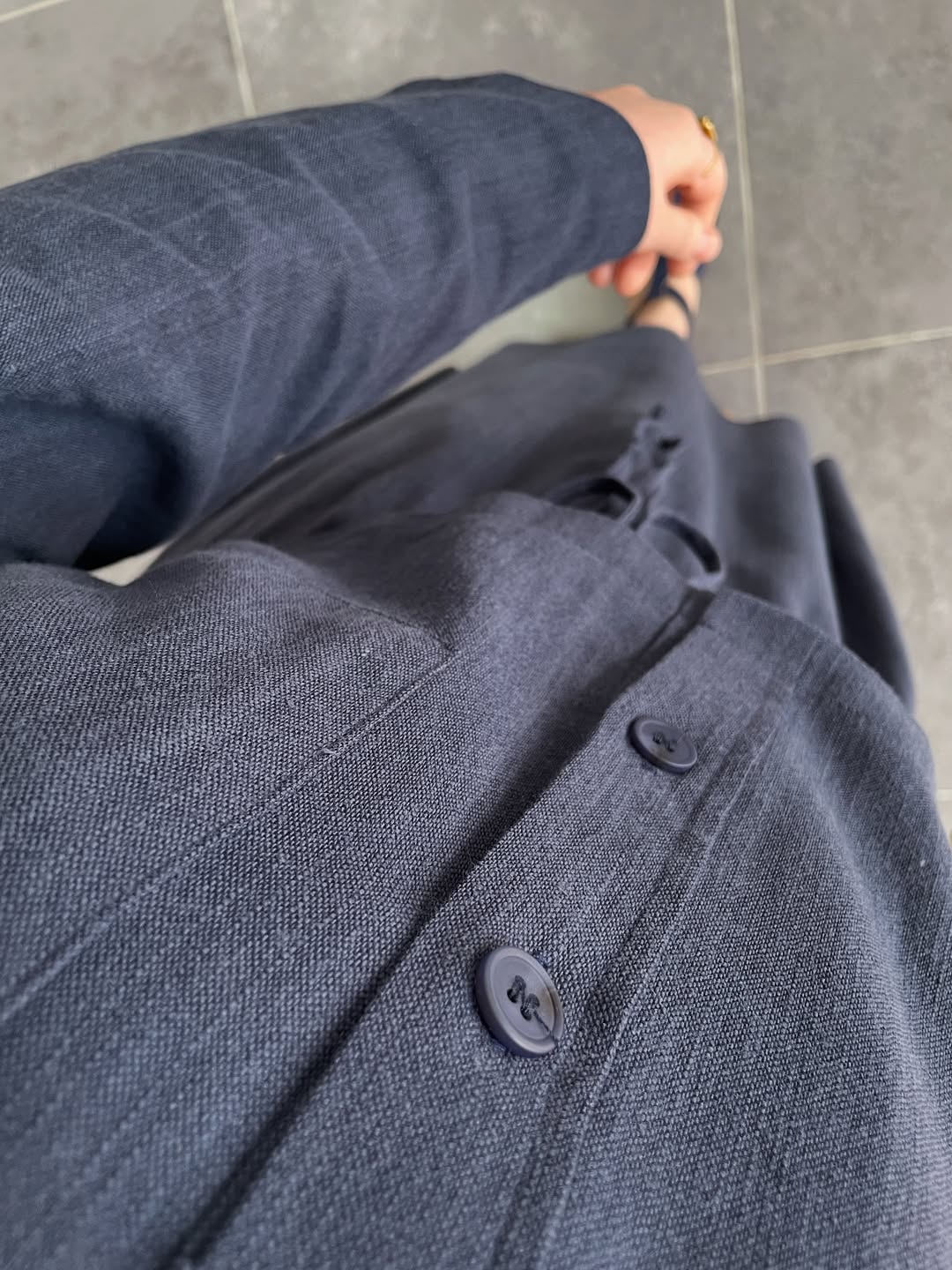 Ham Keten Düğmeli Etekli Takım-Lacivert