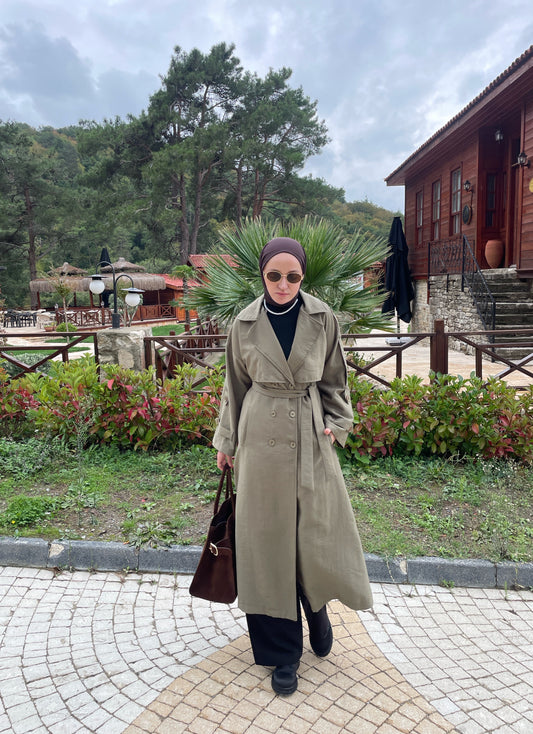 Apoletli Premium Trençkot Haki