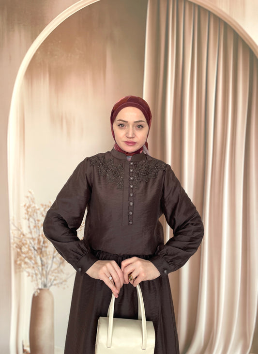 Dantel Tasarım Nostaljik Takım Acı kahve