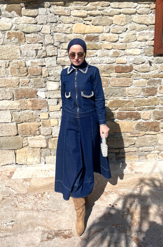 İNCİLİ PREMİUM DENİM ETEK&CEKET TAKIM