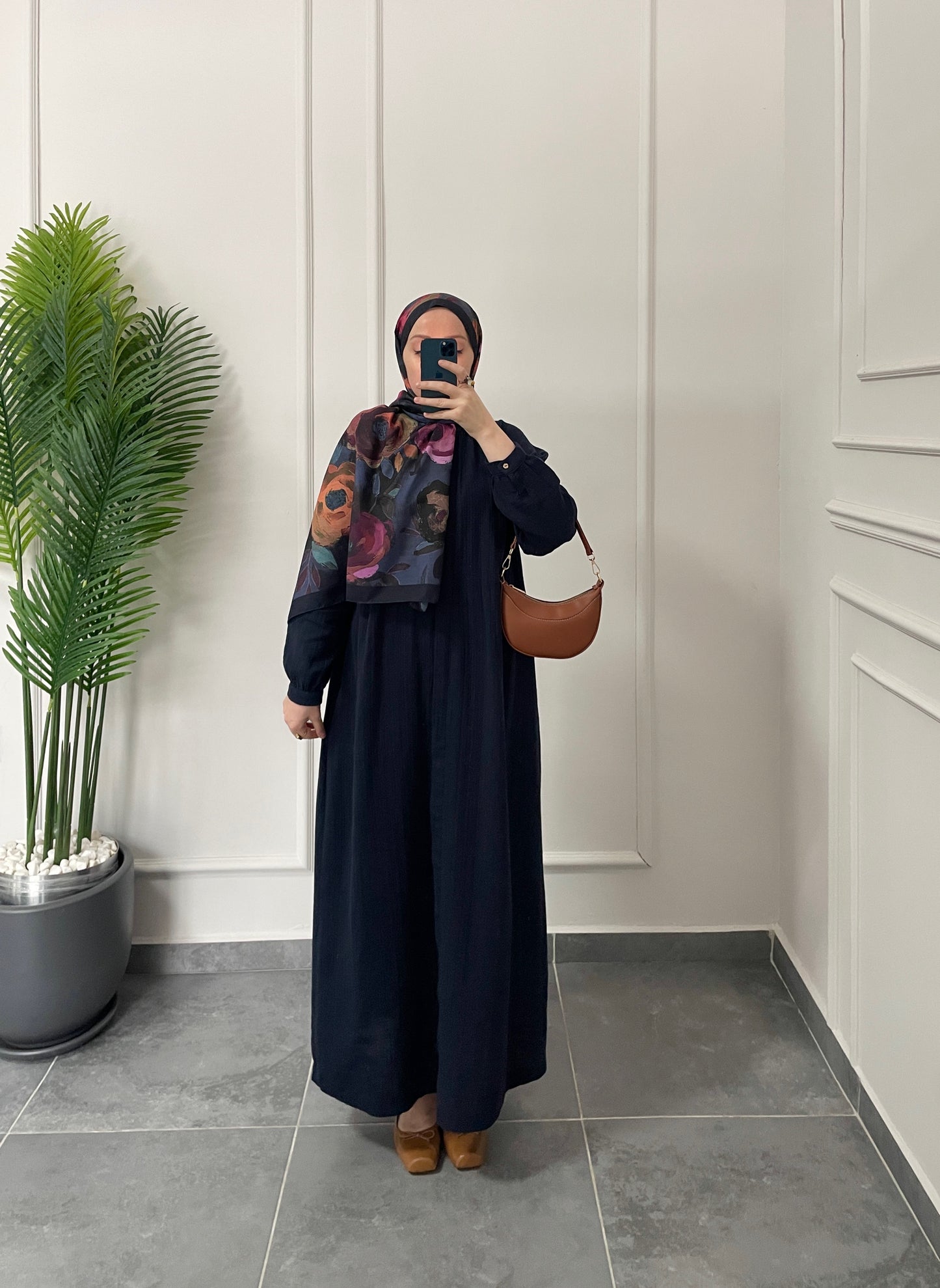 Ham Müslin Elbise Lacivert