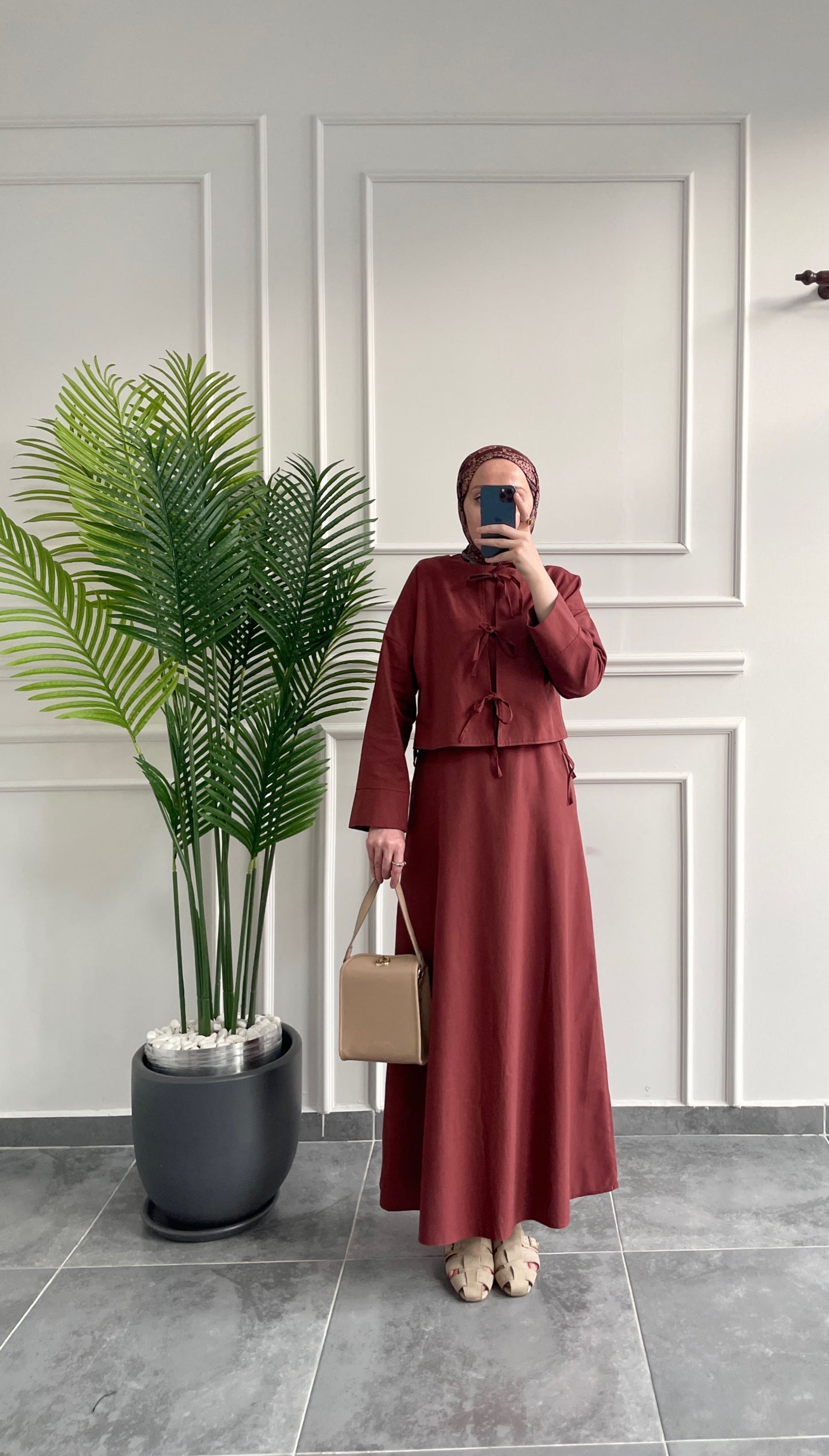 Ham Keten Jile&Kimono Takım-Kiremit