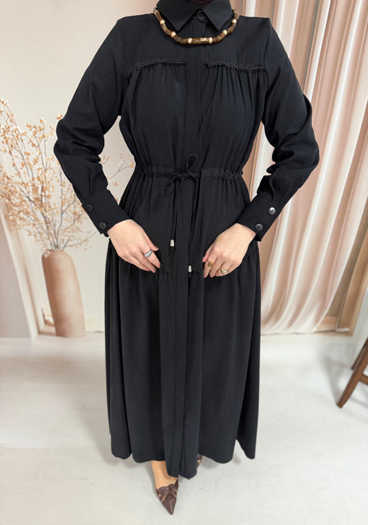 Güpürlü Cupra Elbise Siyah