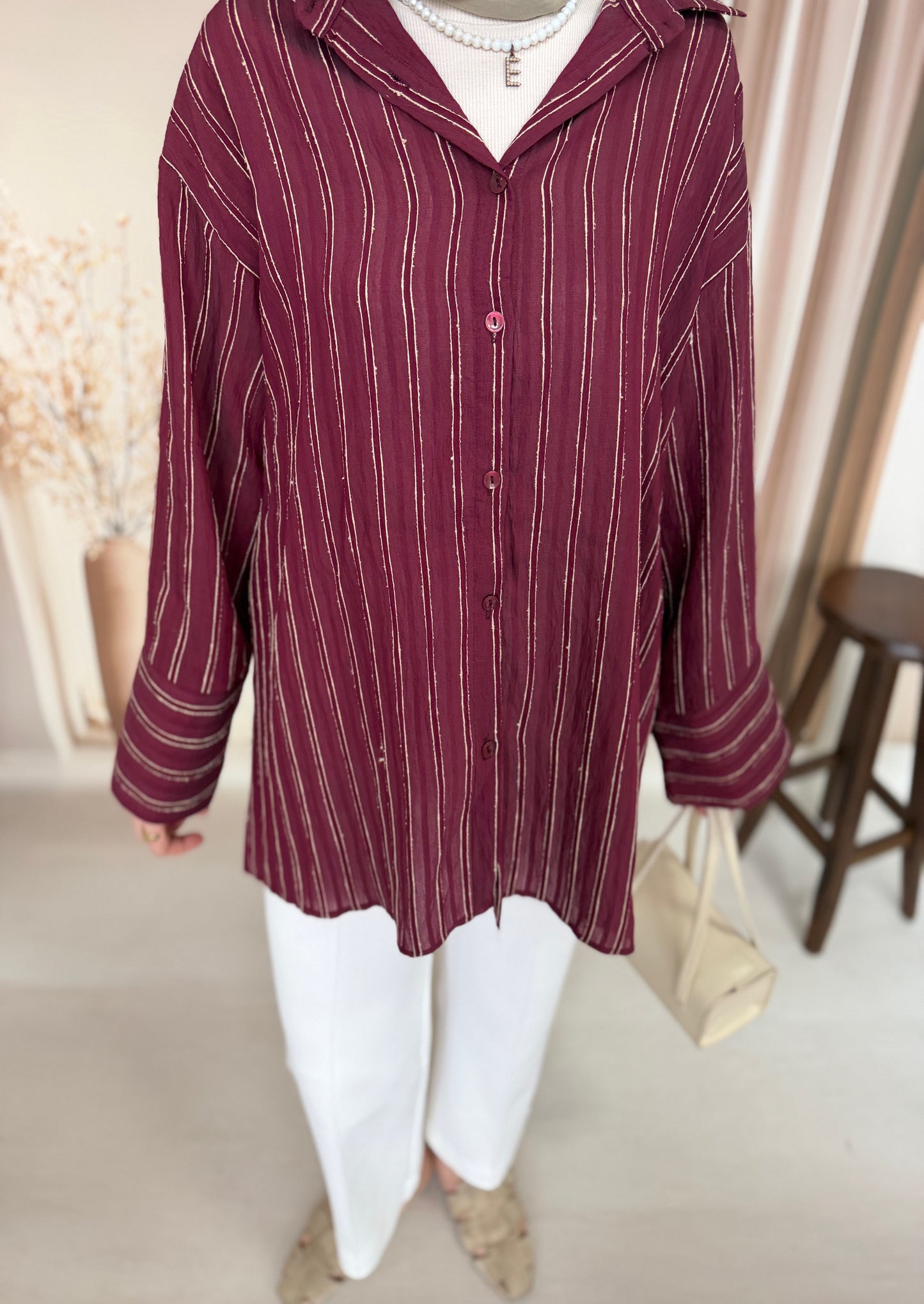 Çizgili Efil Gömlek Bordo