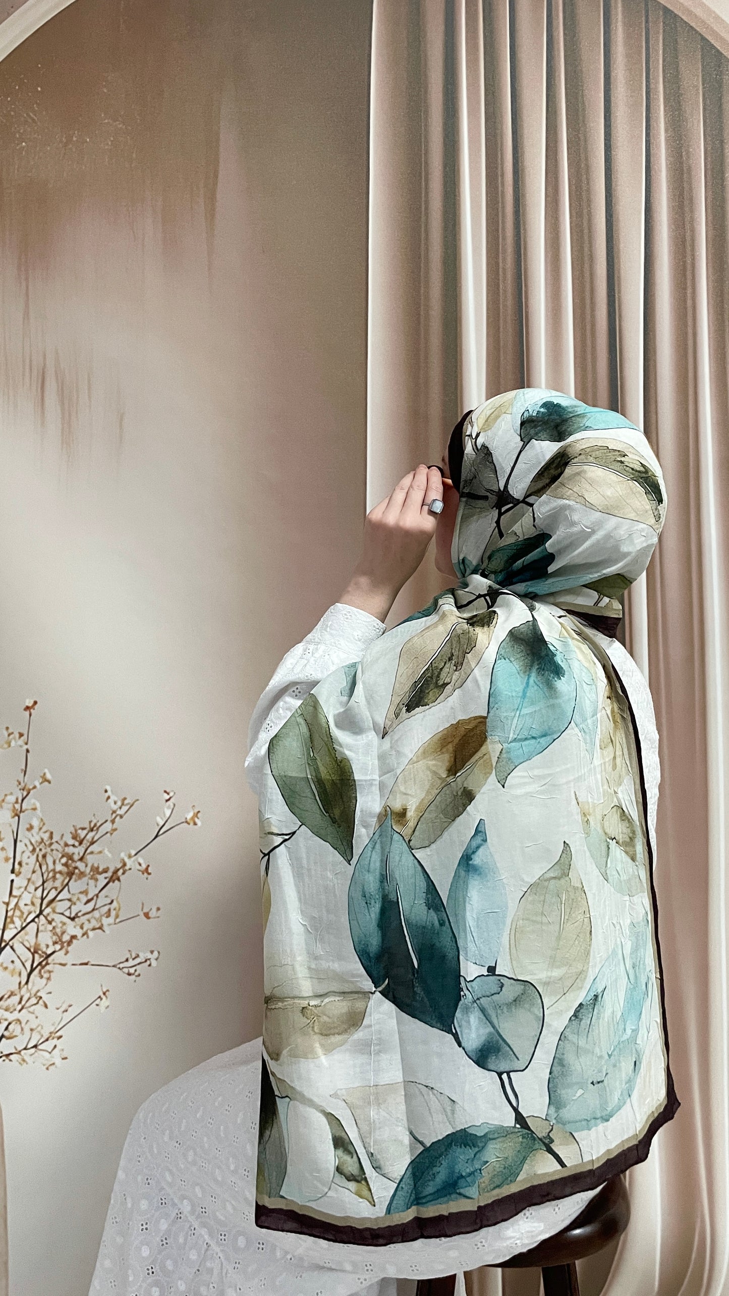 Yaprak Desen Bambu Soft Kraş Şal Acı kahve