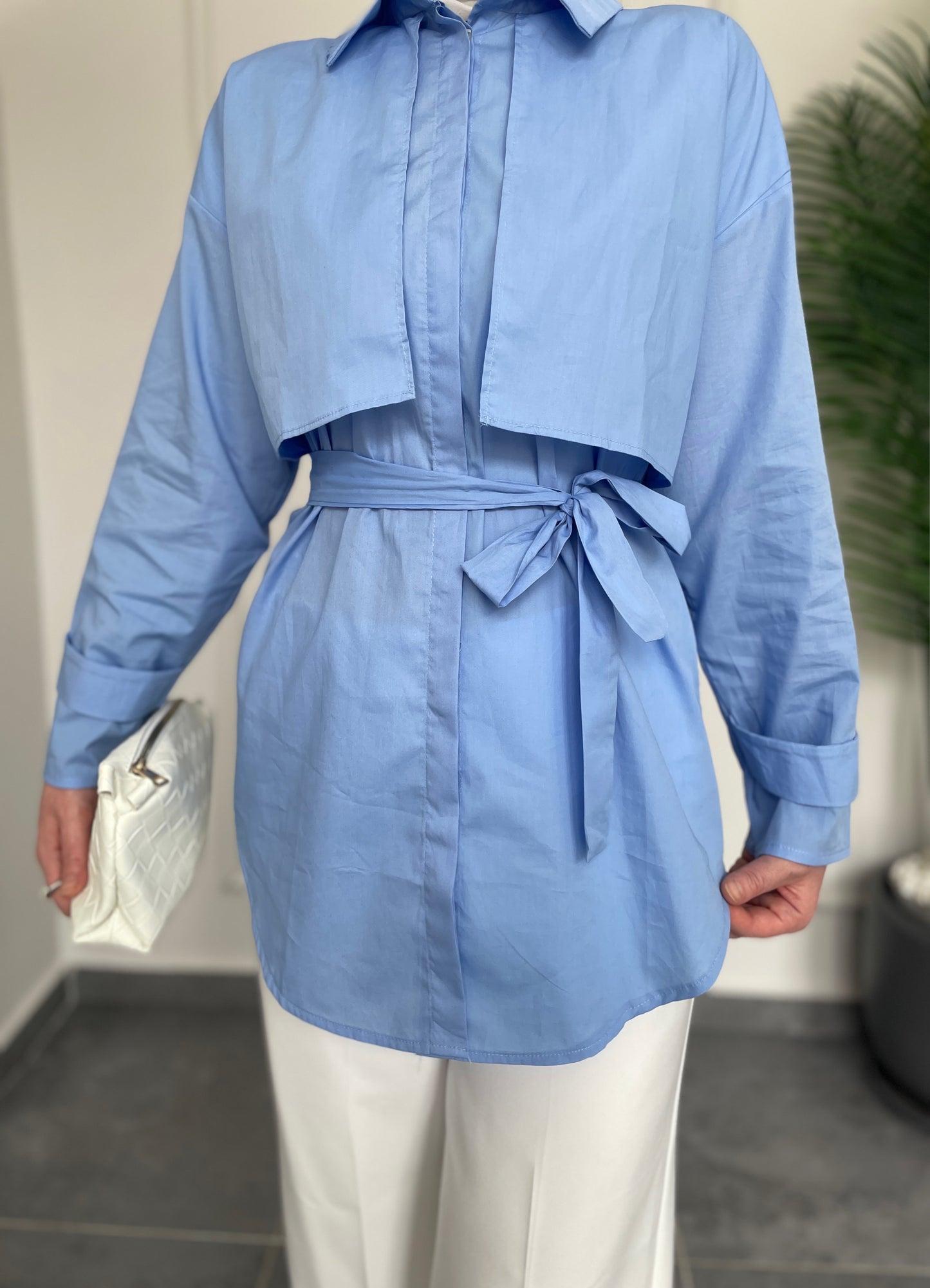 Ceket Tasarım Poplin Gömlek-Mavi