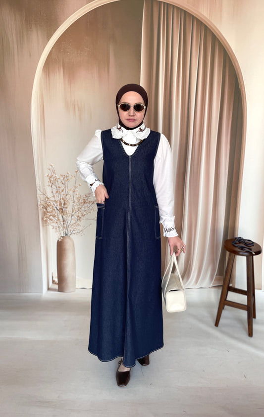 V Yaka Denim Jile Lacivert