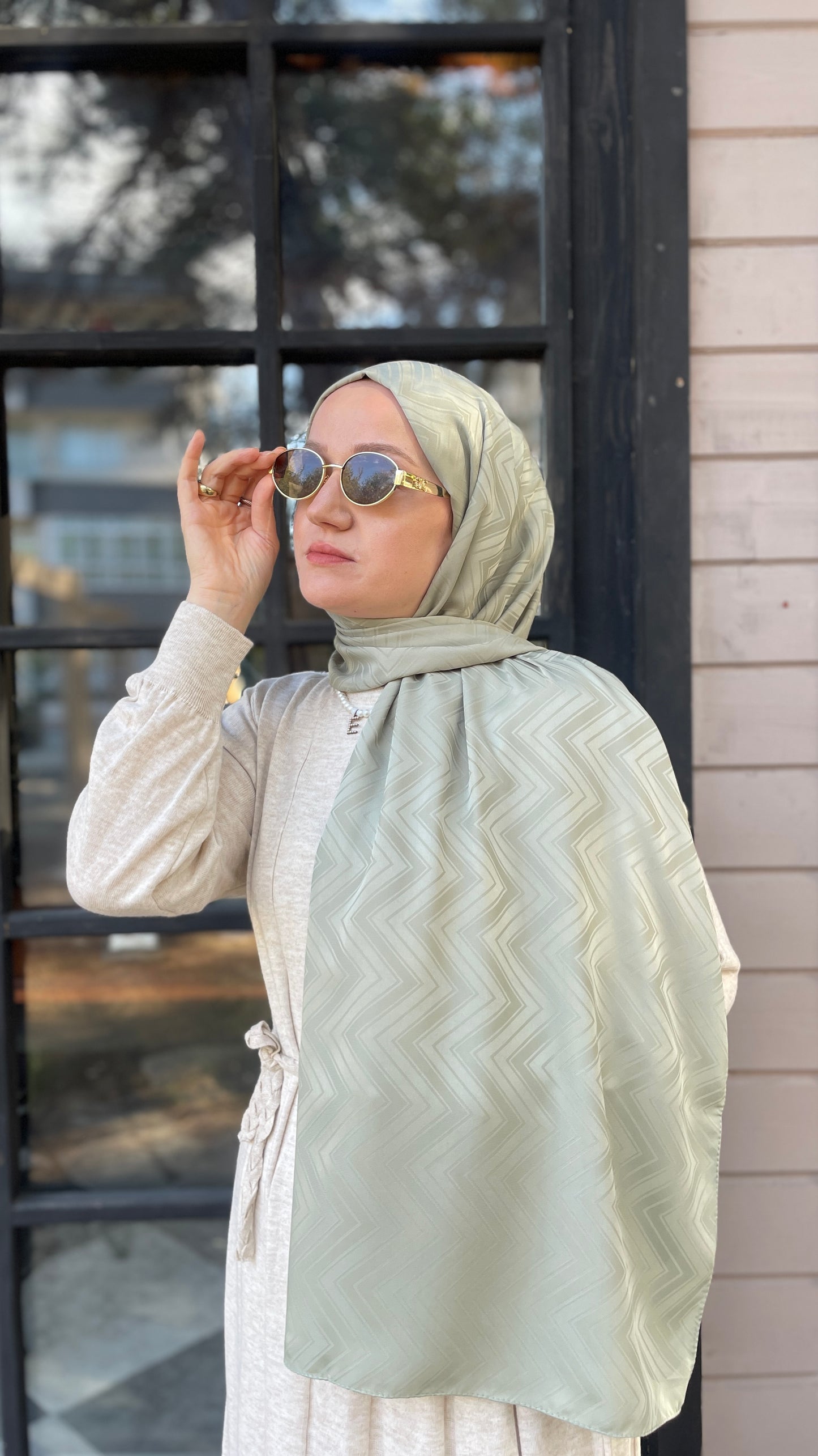 İpeksi Jakar Zikzak Desen Şal Çağla