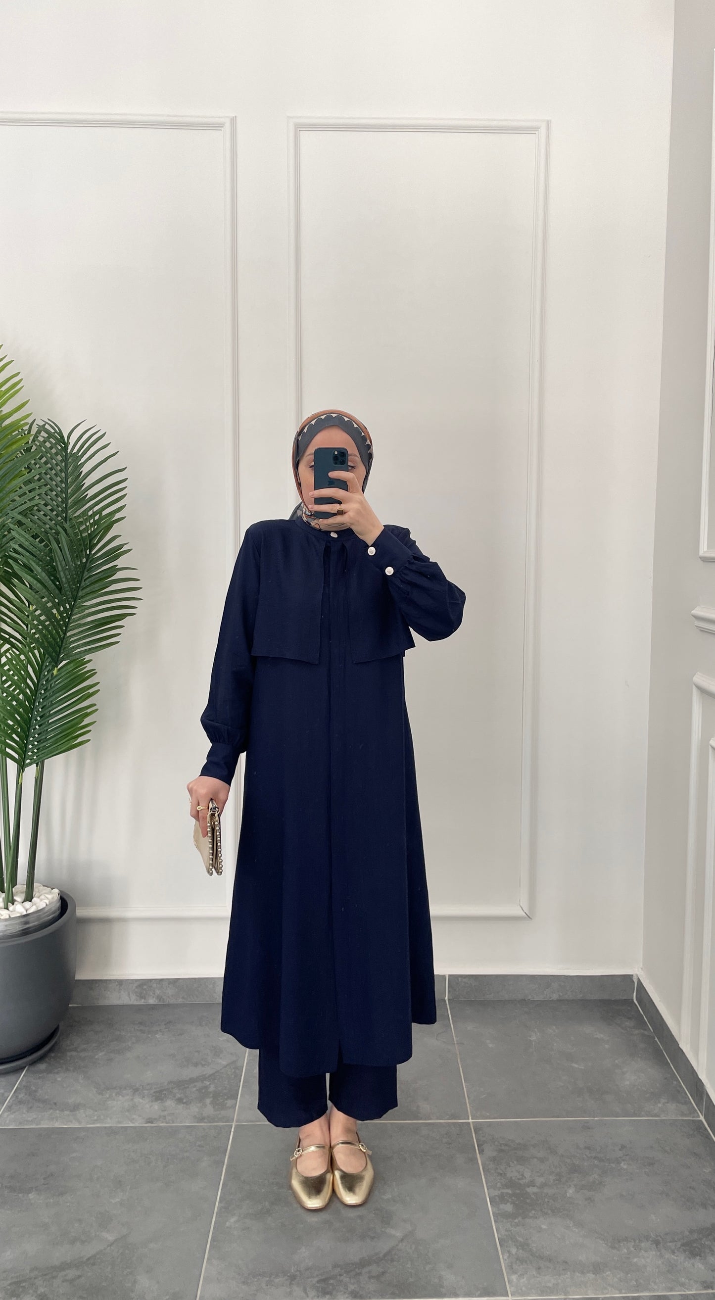 Çilek Kumaş Tunikli Takım-Lacivert