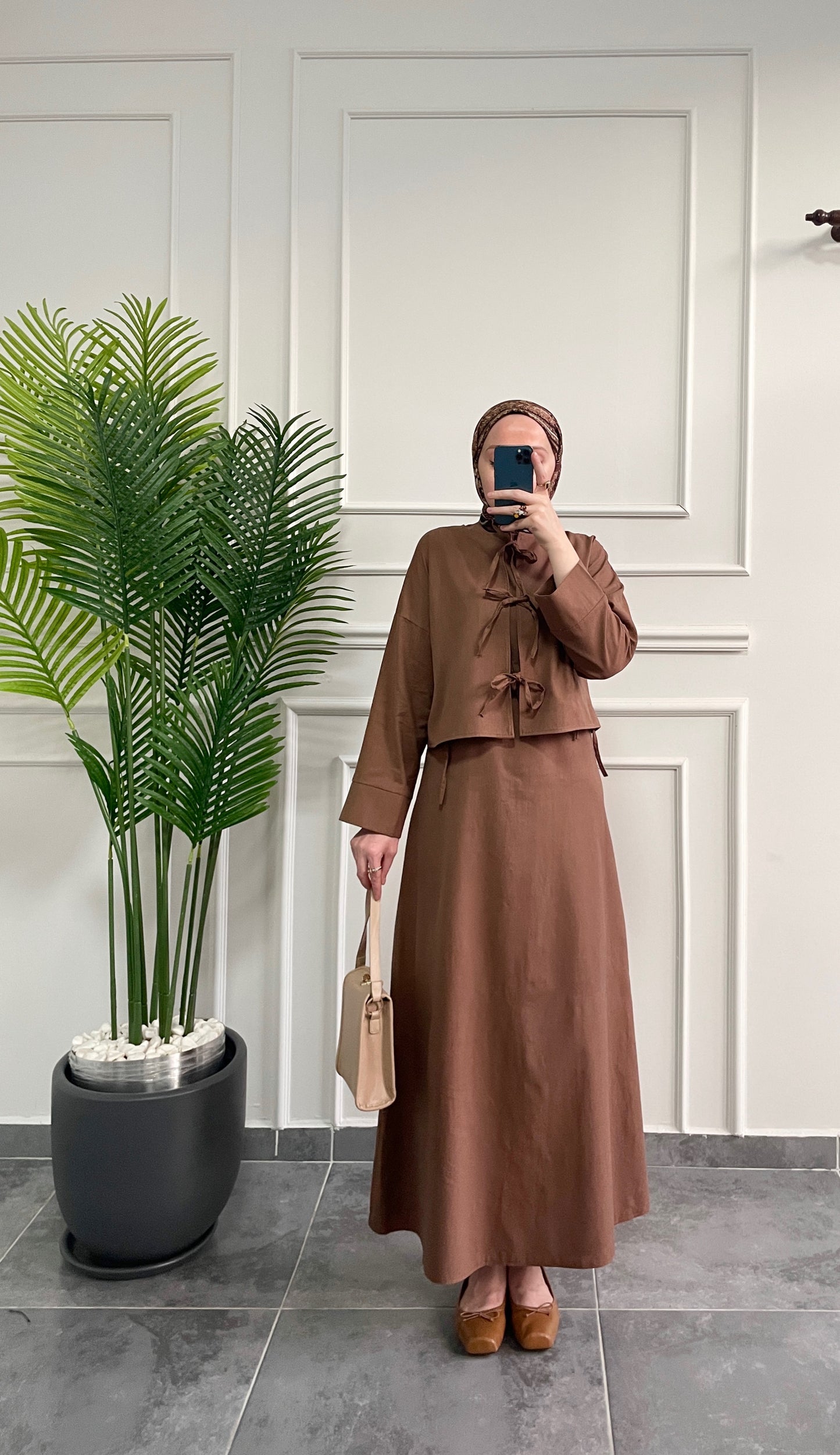 Ham Keten Jile&Kimono Takım Kahve