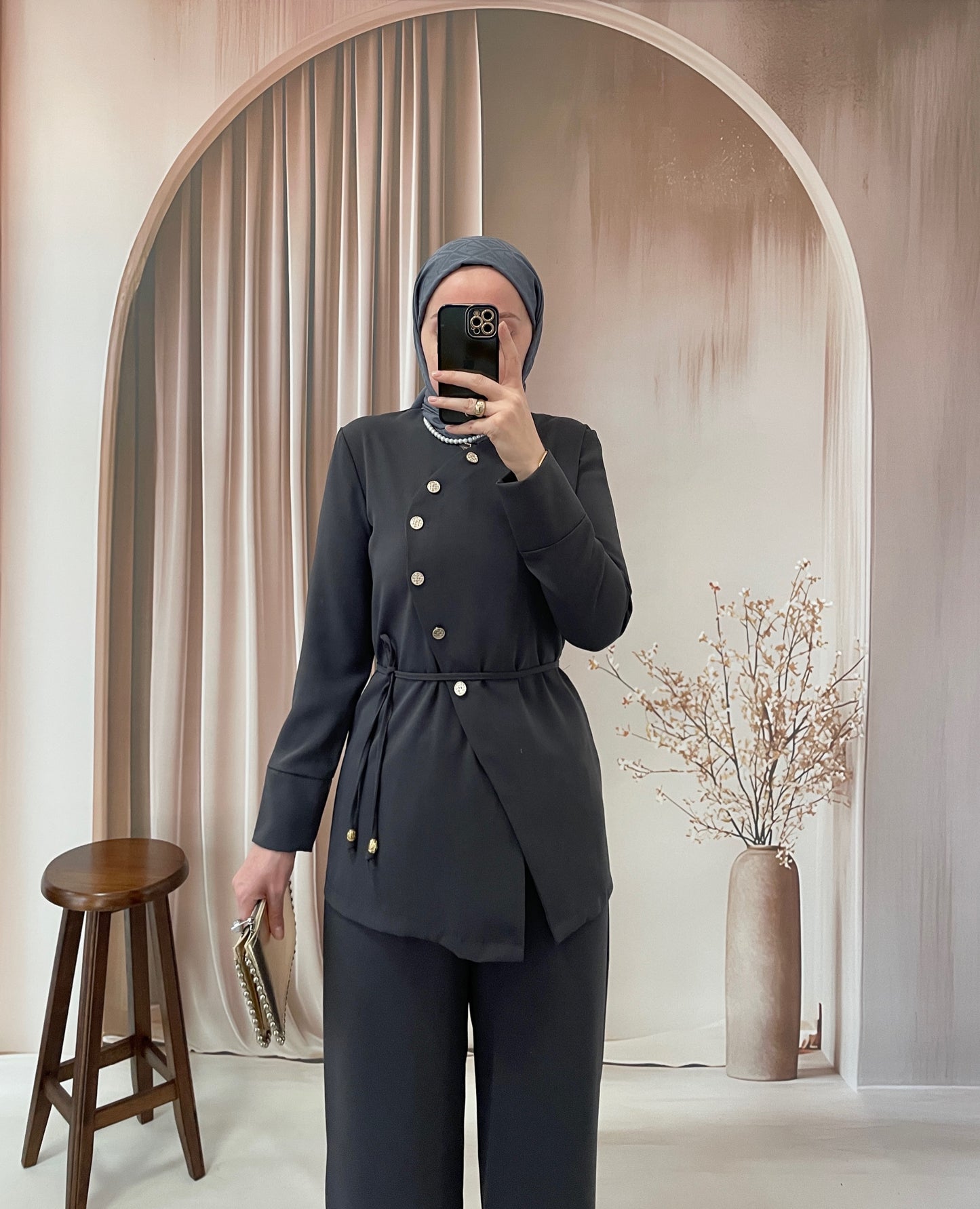 Asimetrik tasarım takım Antrasit