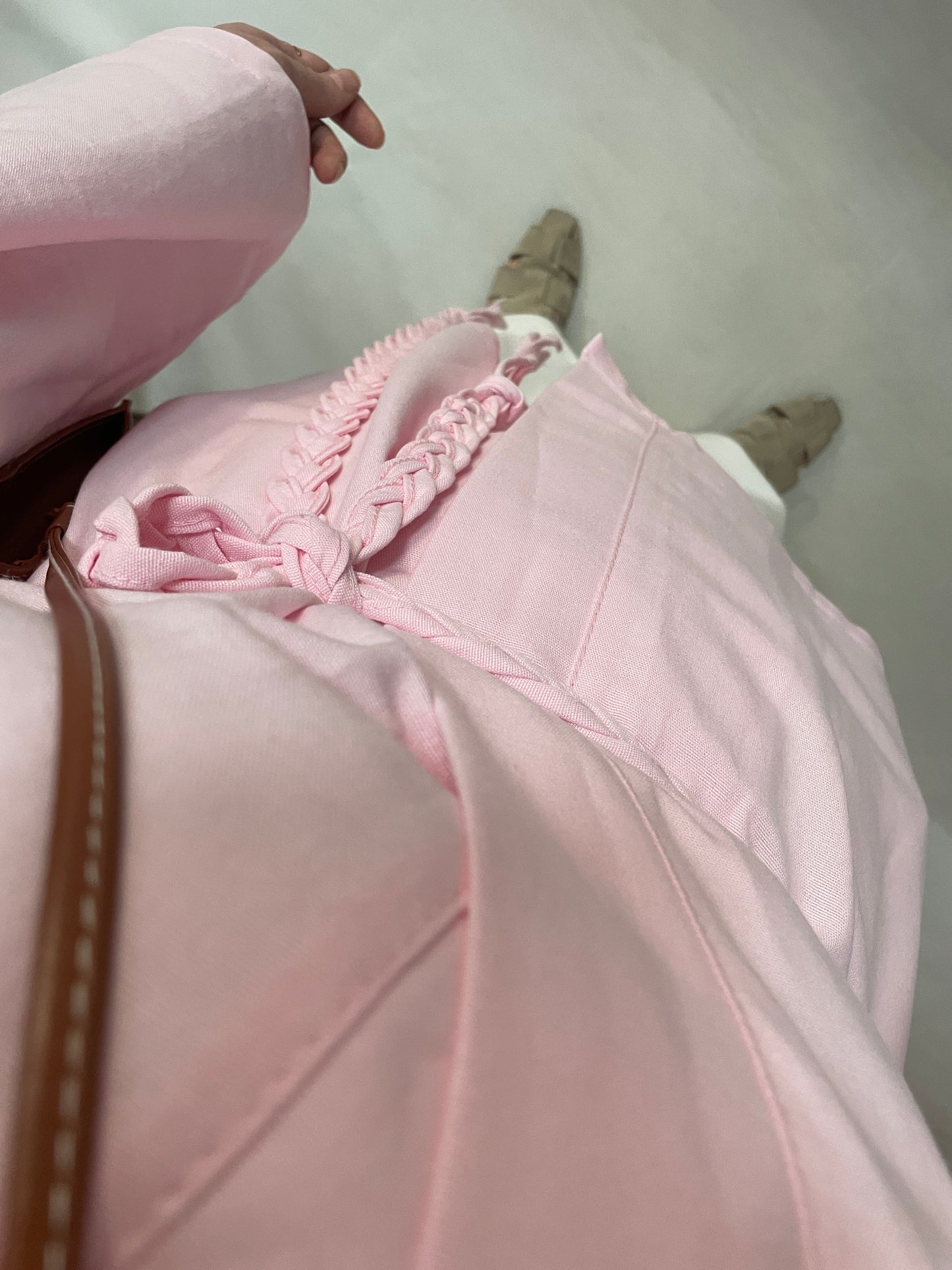 Ham Keten Örgü Kemerli Kimono Bebe Pembe