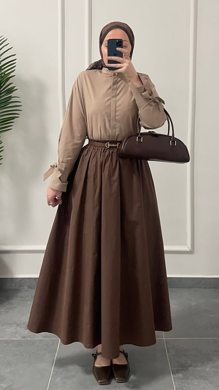 Poplin Kloş Etek Acı Kahve