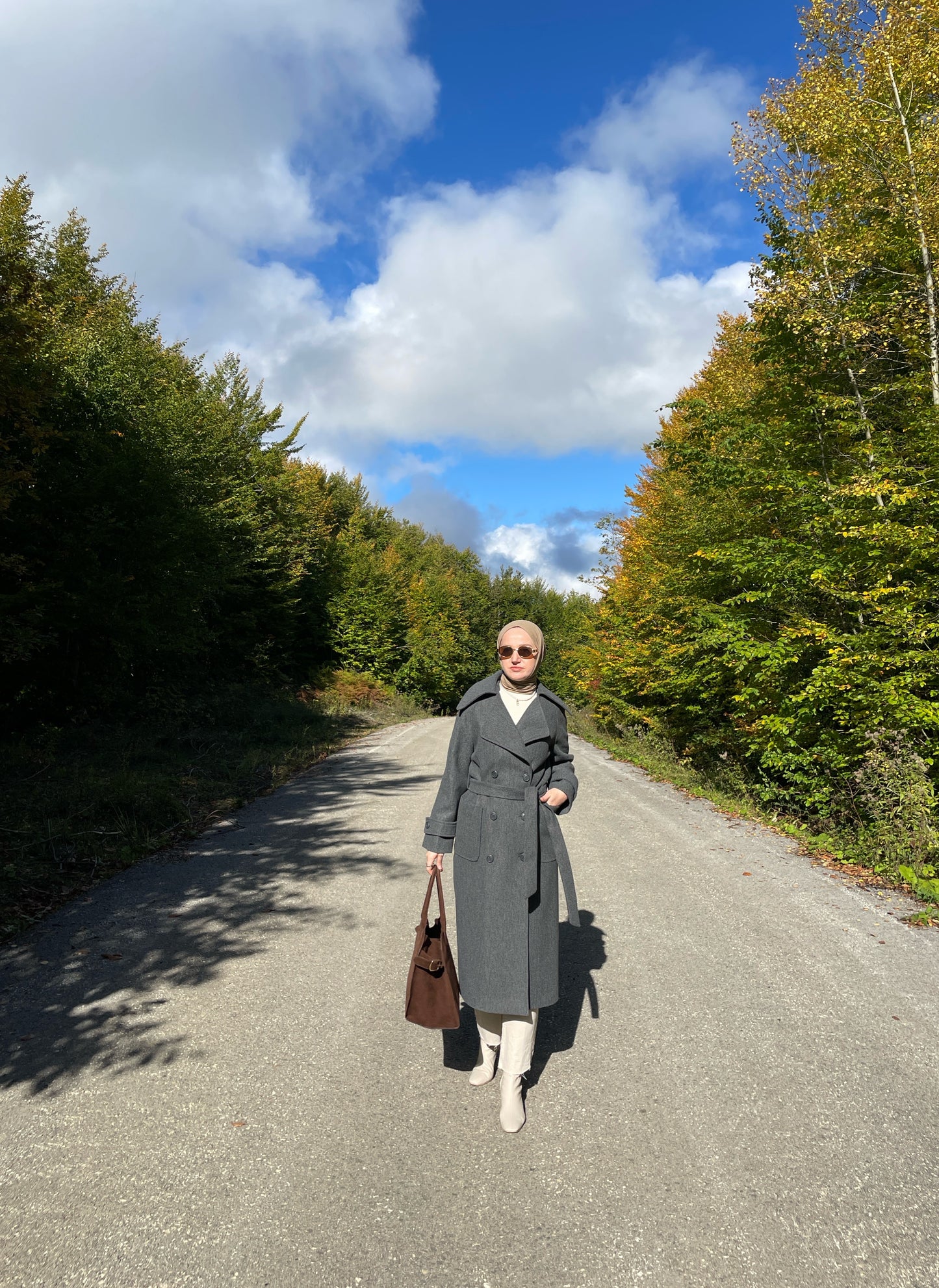 Kruvaze Yaka Premium Kaşe Kaban Antrasit