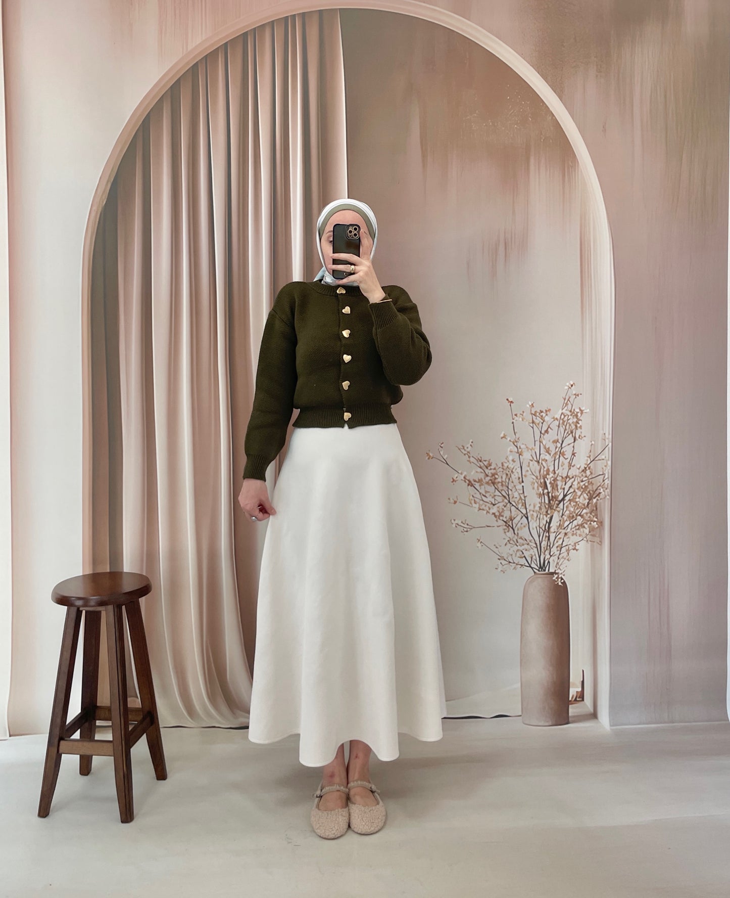 Kalp düğmeli hırka Haki