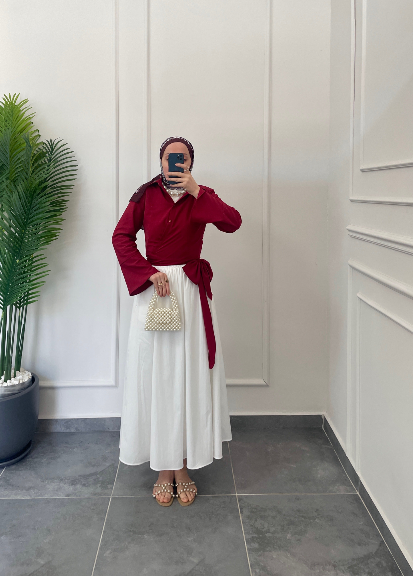 İspanyol Kol Bel Bağlamalı Gömlek-Bordo