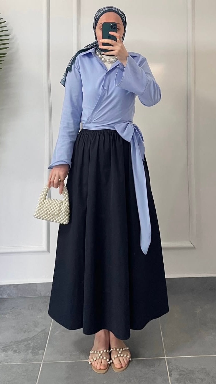 Poplin Kloş Etek Lacivert