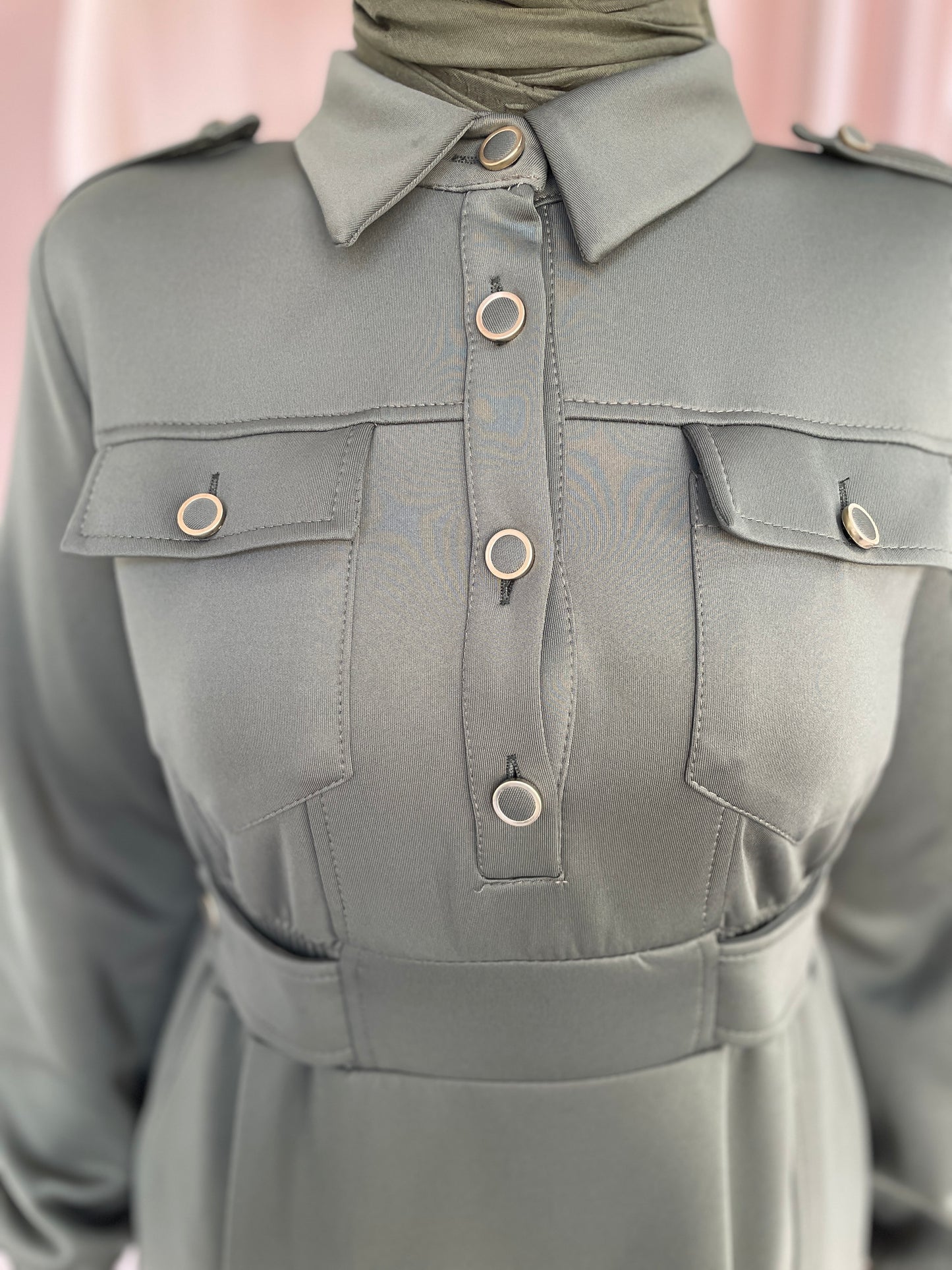 Apoletli Premium Scuba Elbise Haki