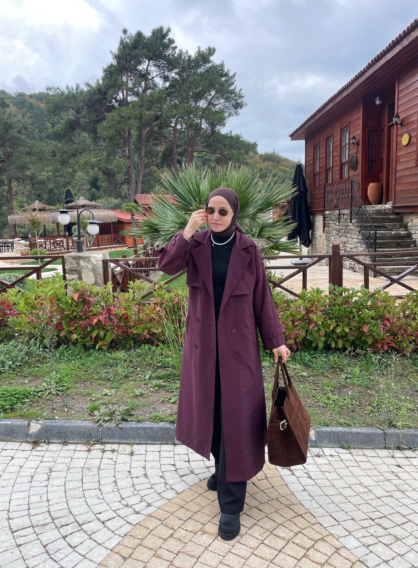 Apoletli ASTARLI Premium Trençkot Bordo