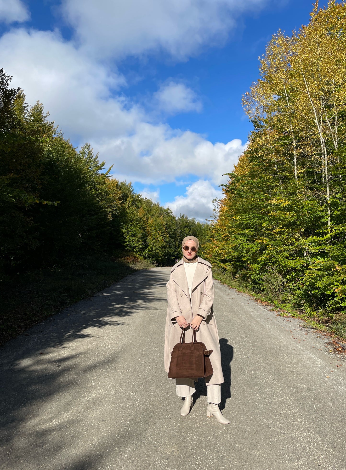 Kruvaze Yaka Premium Kaşe Kaban Bej