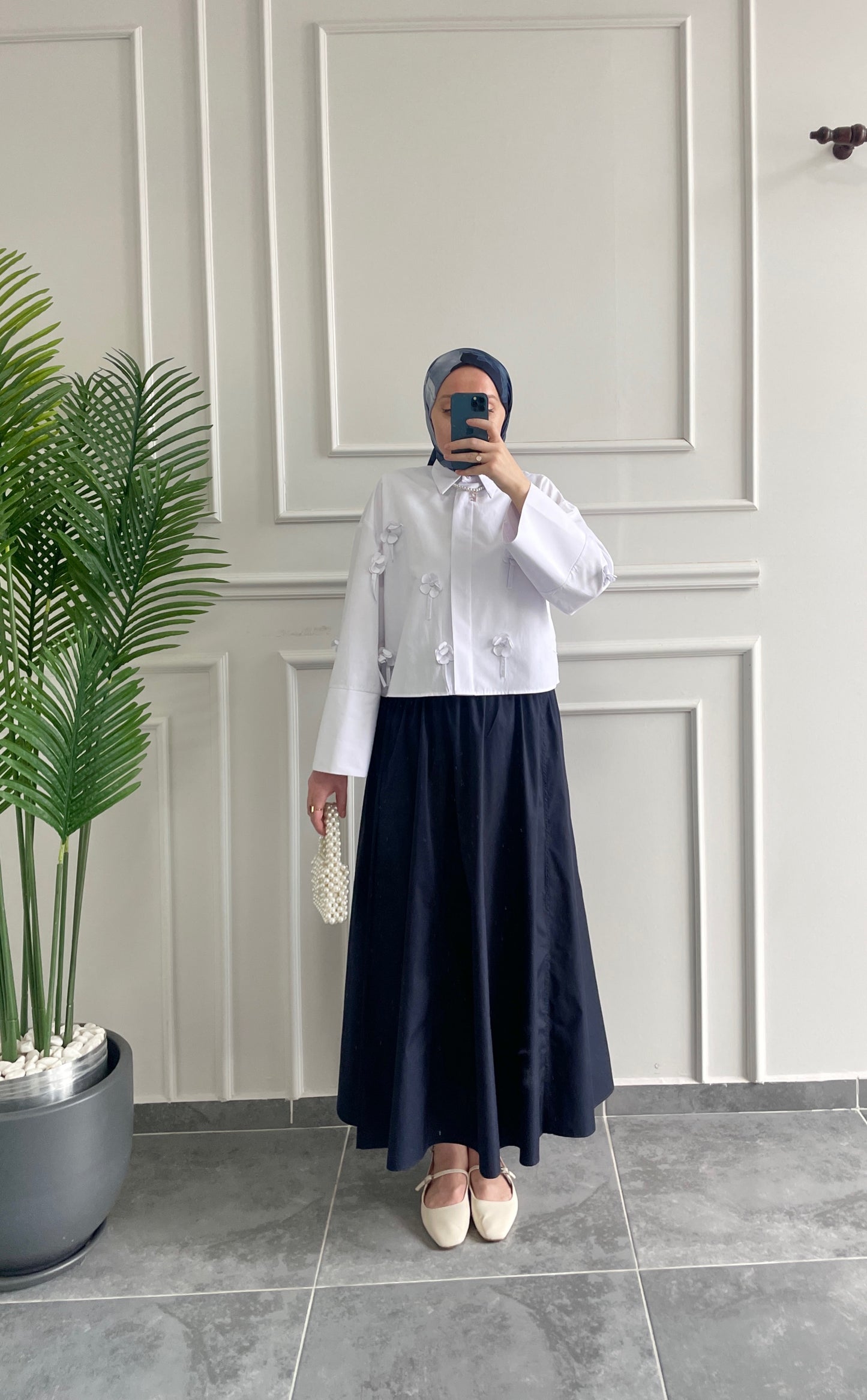 Papatyalı Poplin Gömlek beyaz