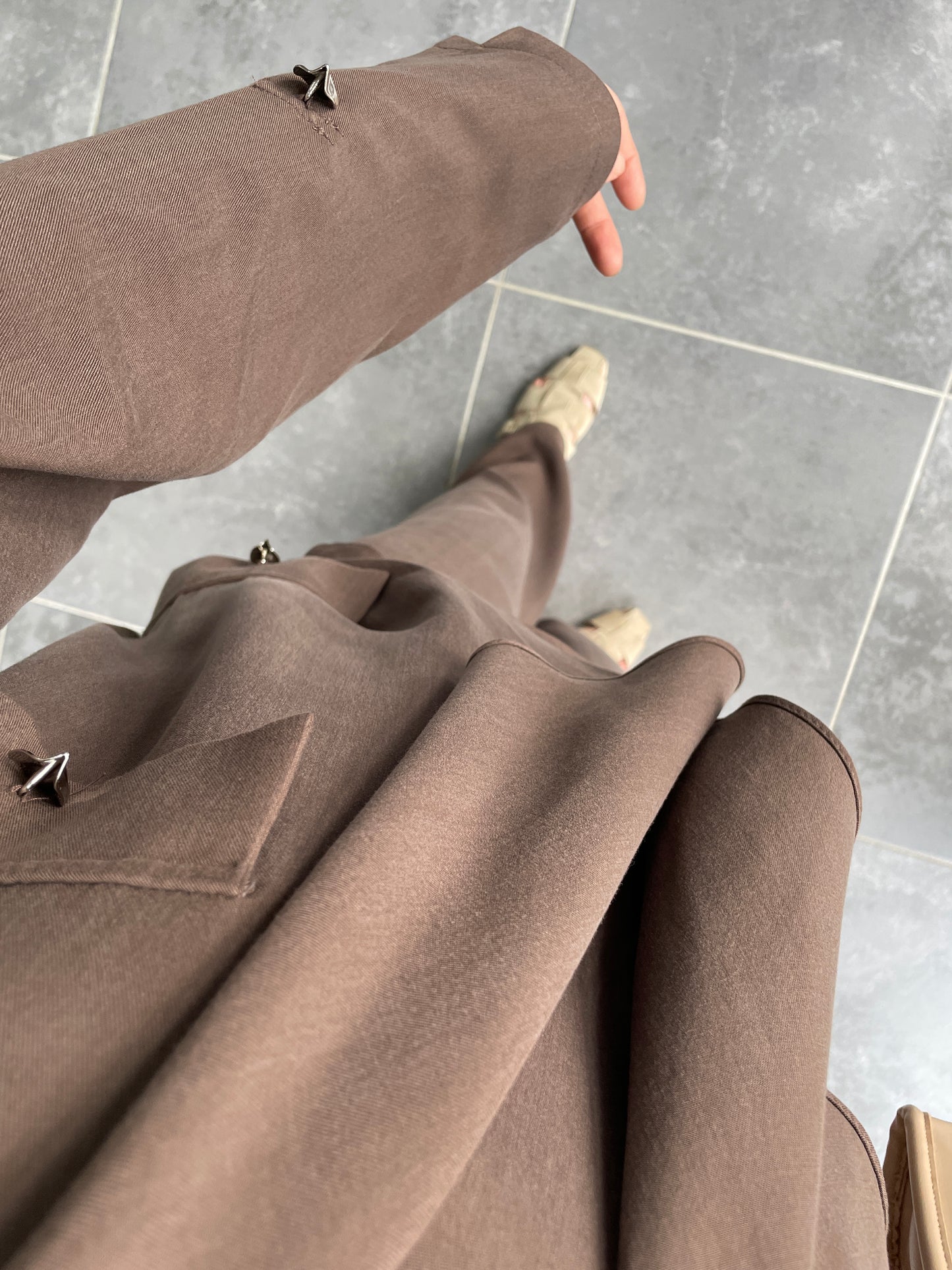 Tencel Keten Şal Yaka Ceketli 3’lü Takım-Kahve