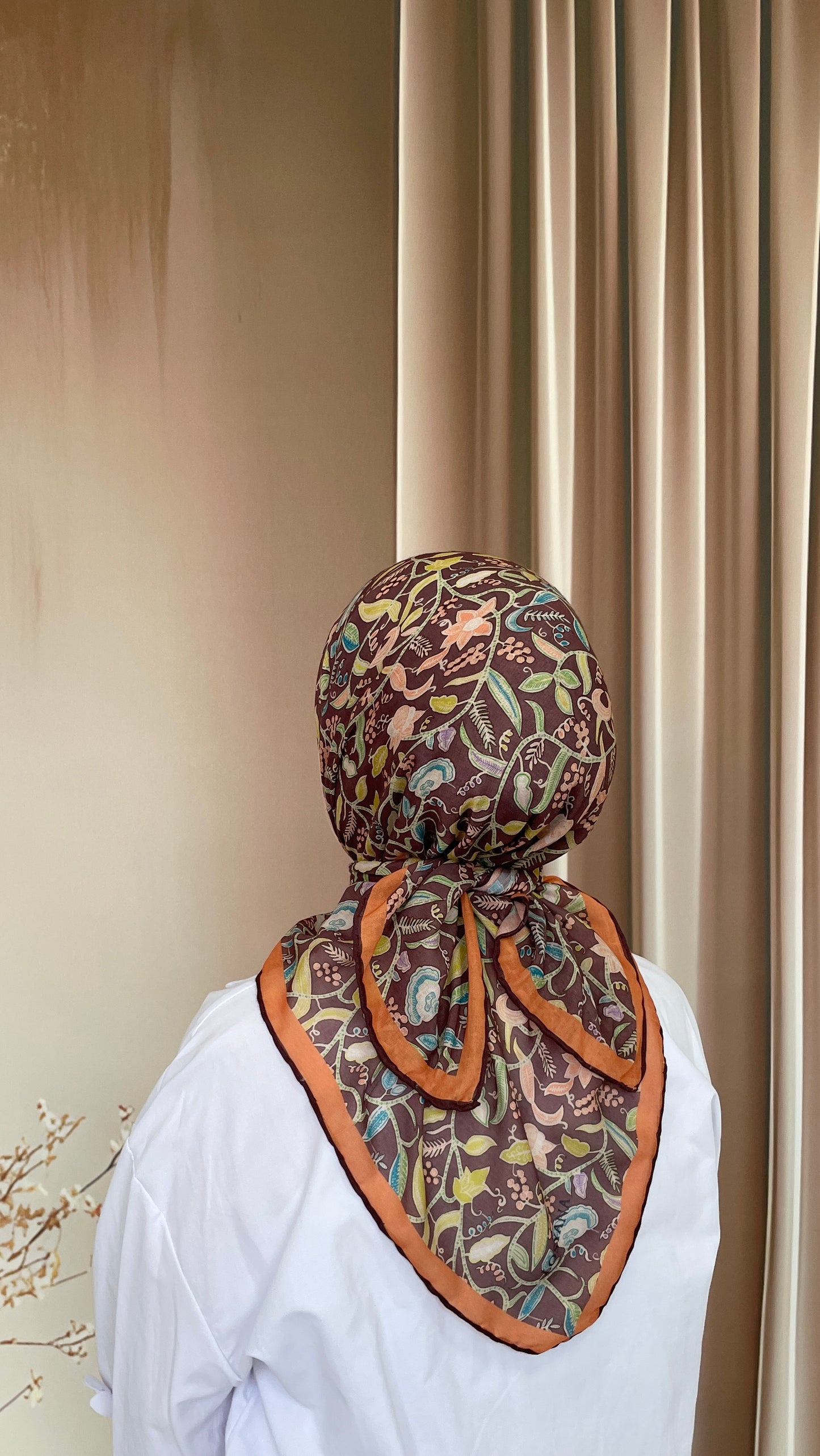 Sarmaşık Desen Pamuk Soft Eşarp Kahve