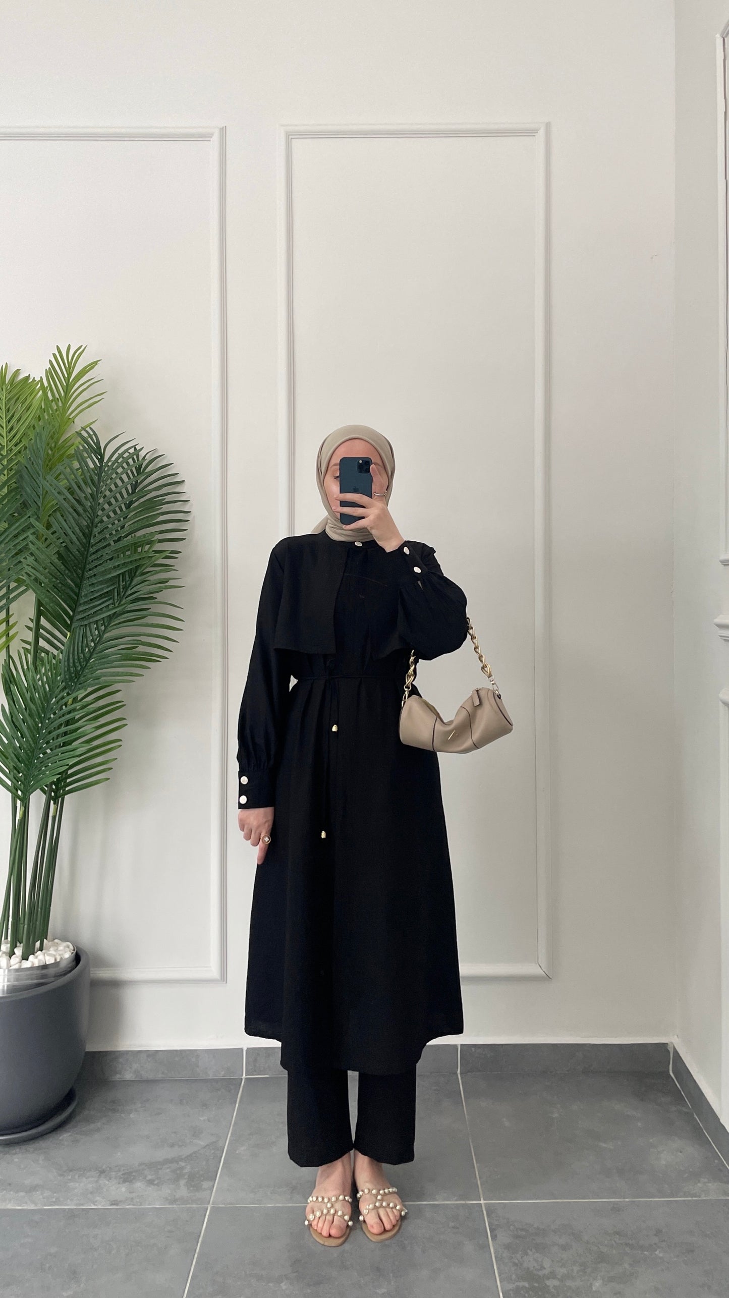 Çilek Kumaş Tunikli Takım Siyah