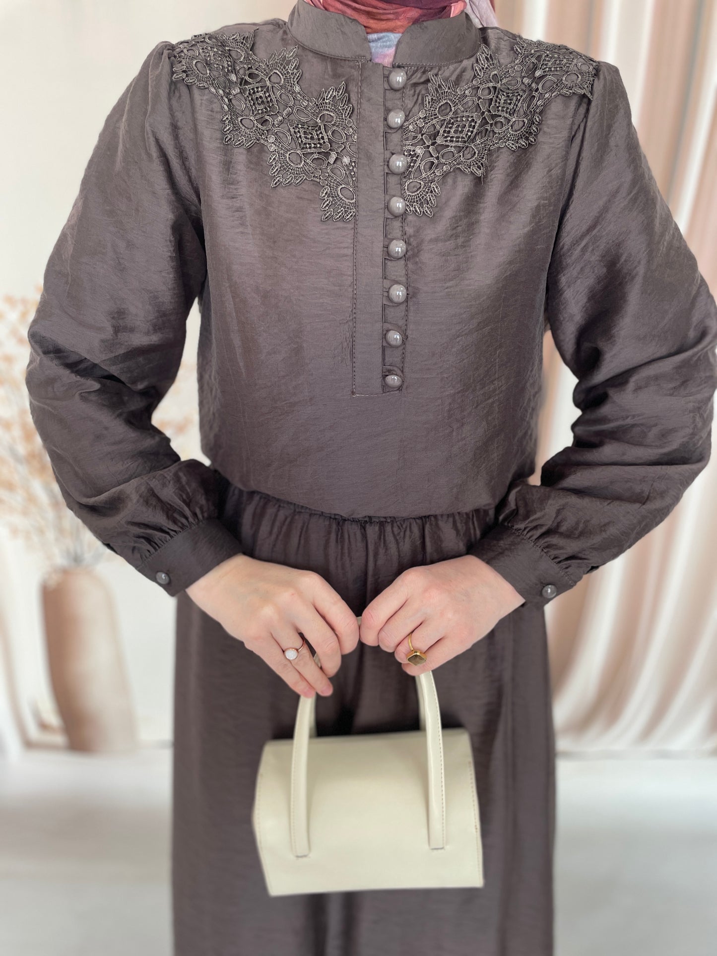 Dantel Tasarım Nostaljik Takım Acı kahve