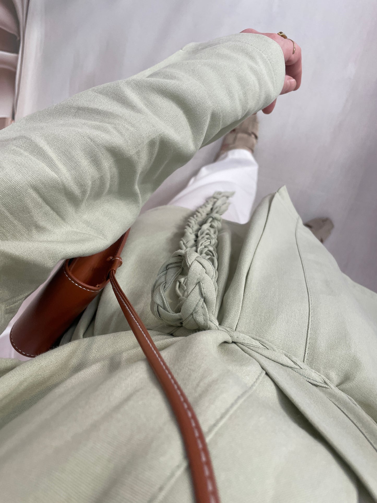 Ham Keten Örgü Kemerli Kimono Çağla