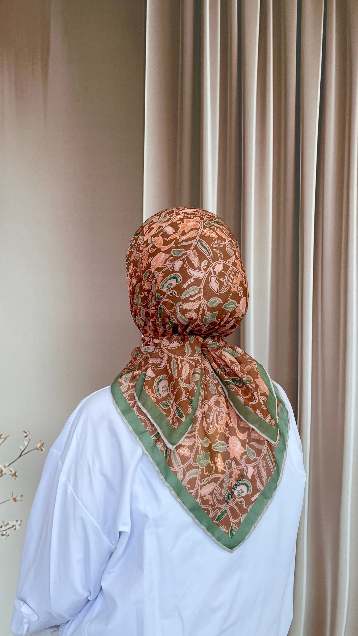 Sarmaşık Desen Pamuk Soft Eşarp Taba