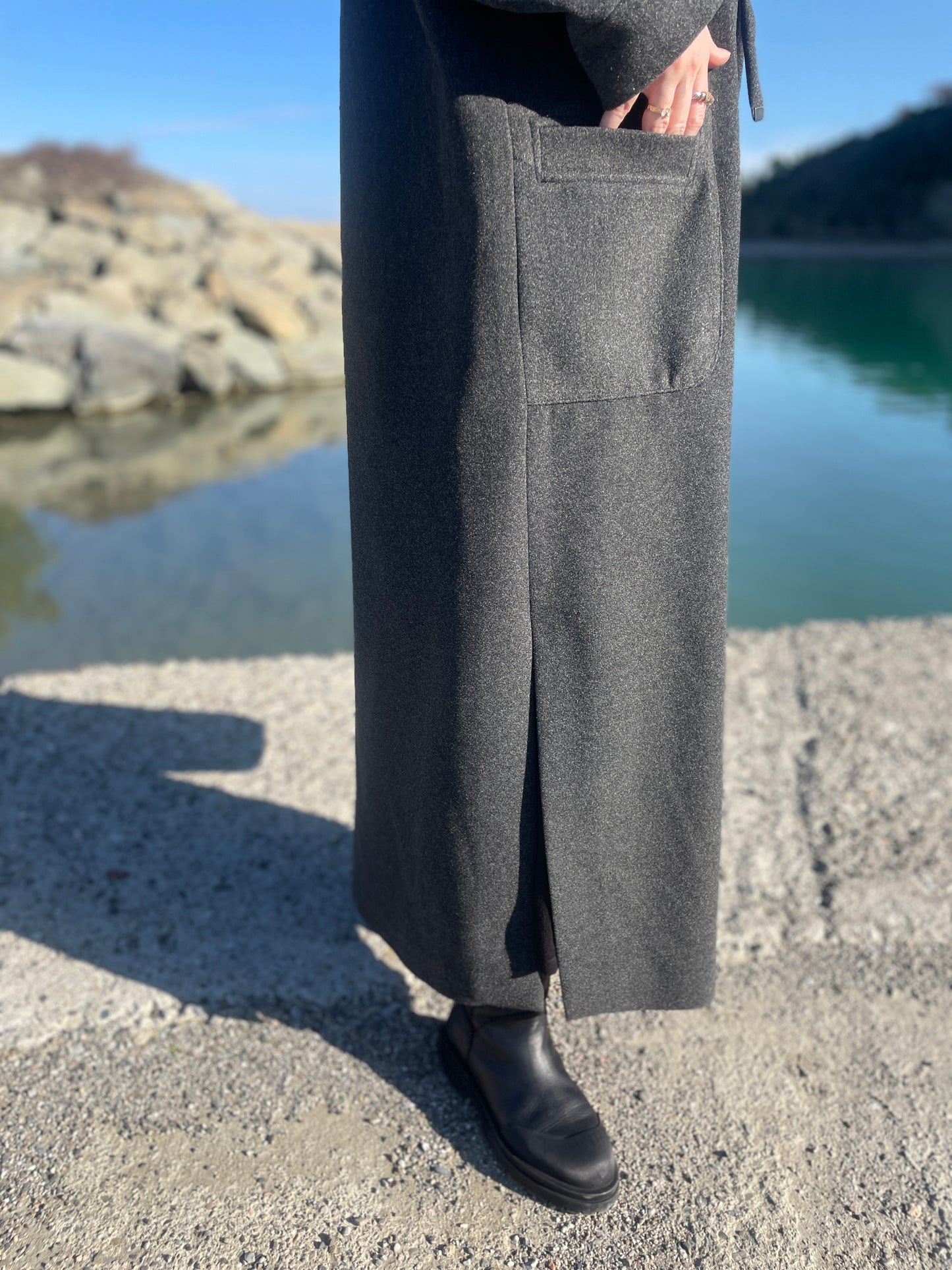 Tam Boy Premium Kapüşonlu Kaşe Kaban Antrasit