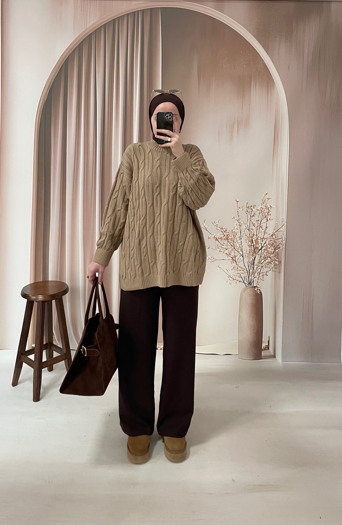 Dökümlü Krep Palazzo Acı Kahve