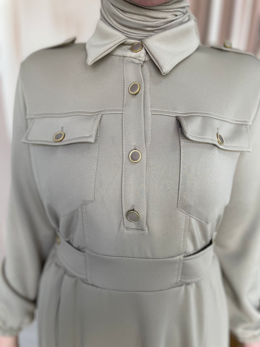 Apoletli Premium Scuba Elbise Taş