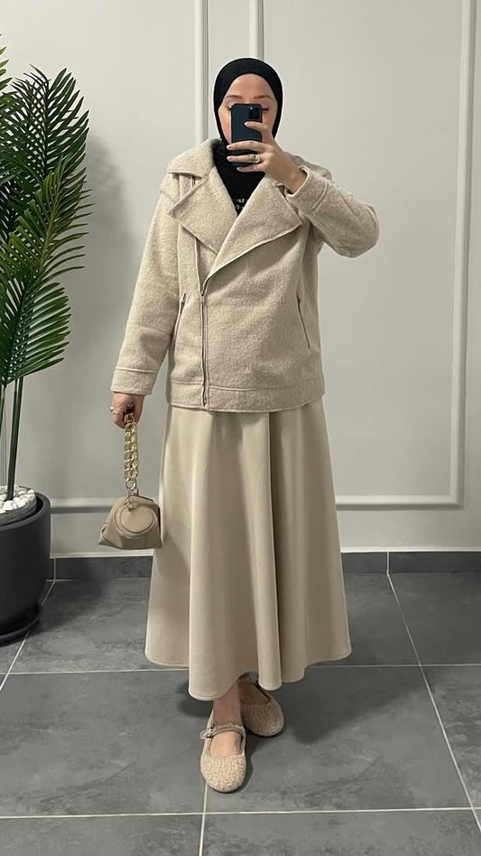 Biker kaşe ceket Bej