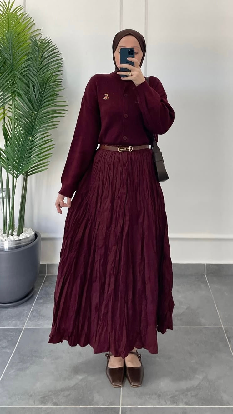 %100 Koton Kraş Etek-Bordo