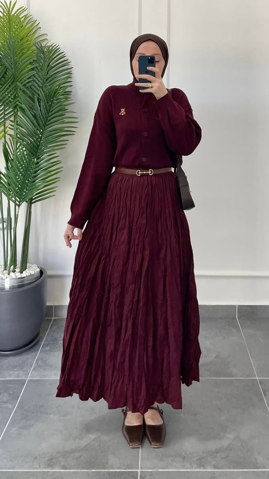 %100 Koton Kraş Etek-Bordo