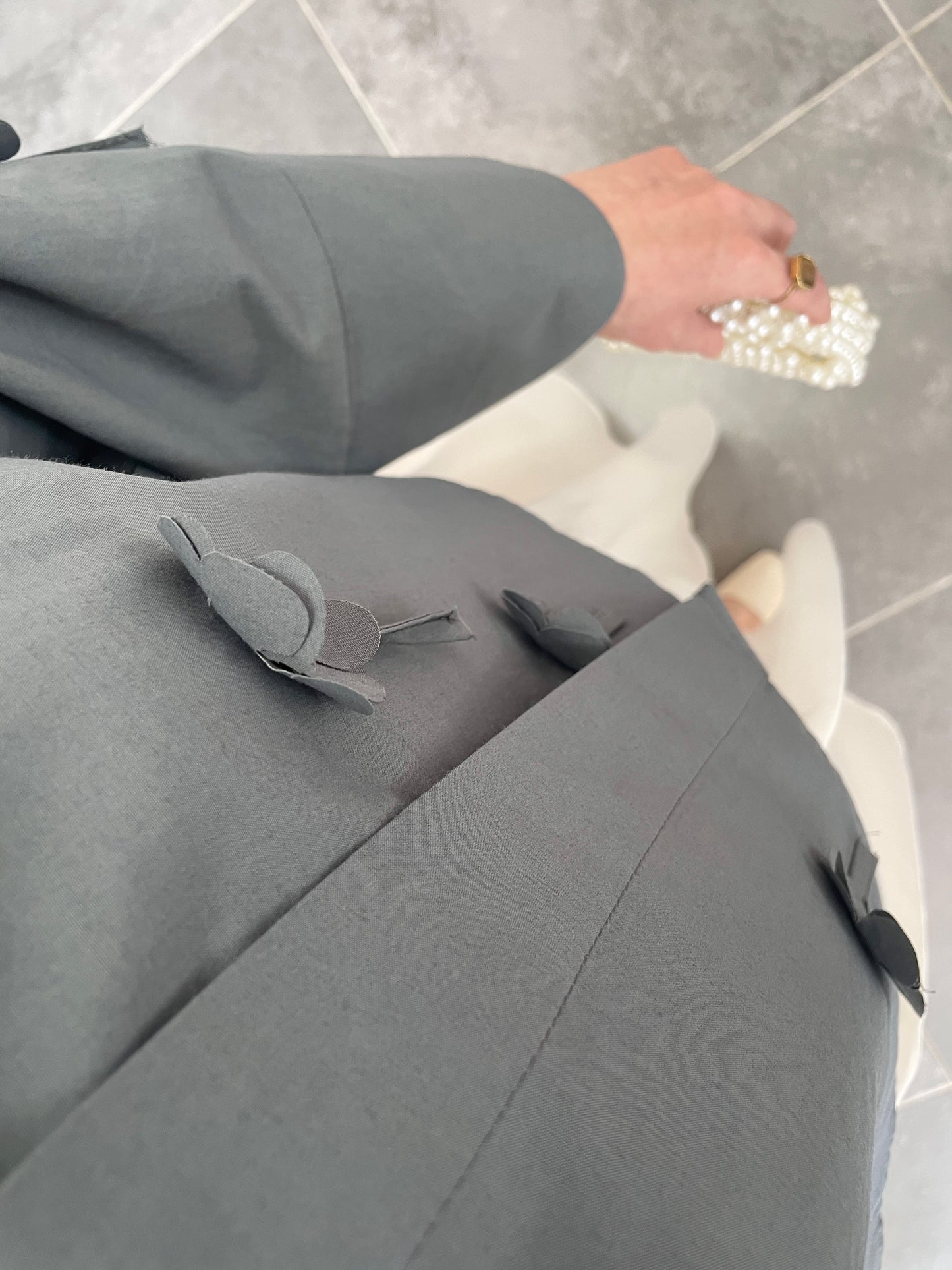 Papatyalı Poplin Gömlek-Gri