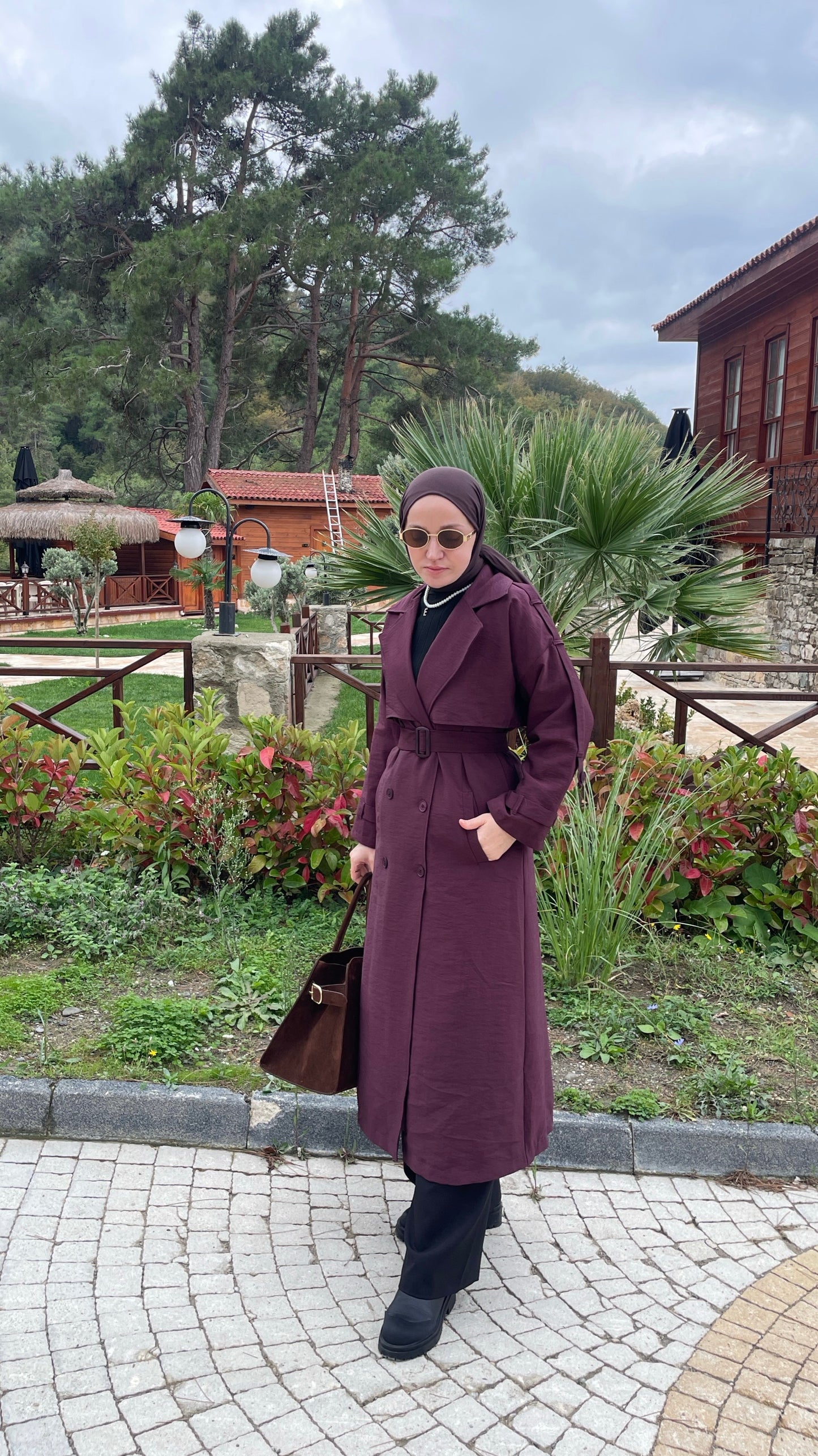 Apoletli ASTARLI Premium Trençkot Bordo