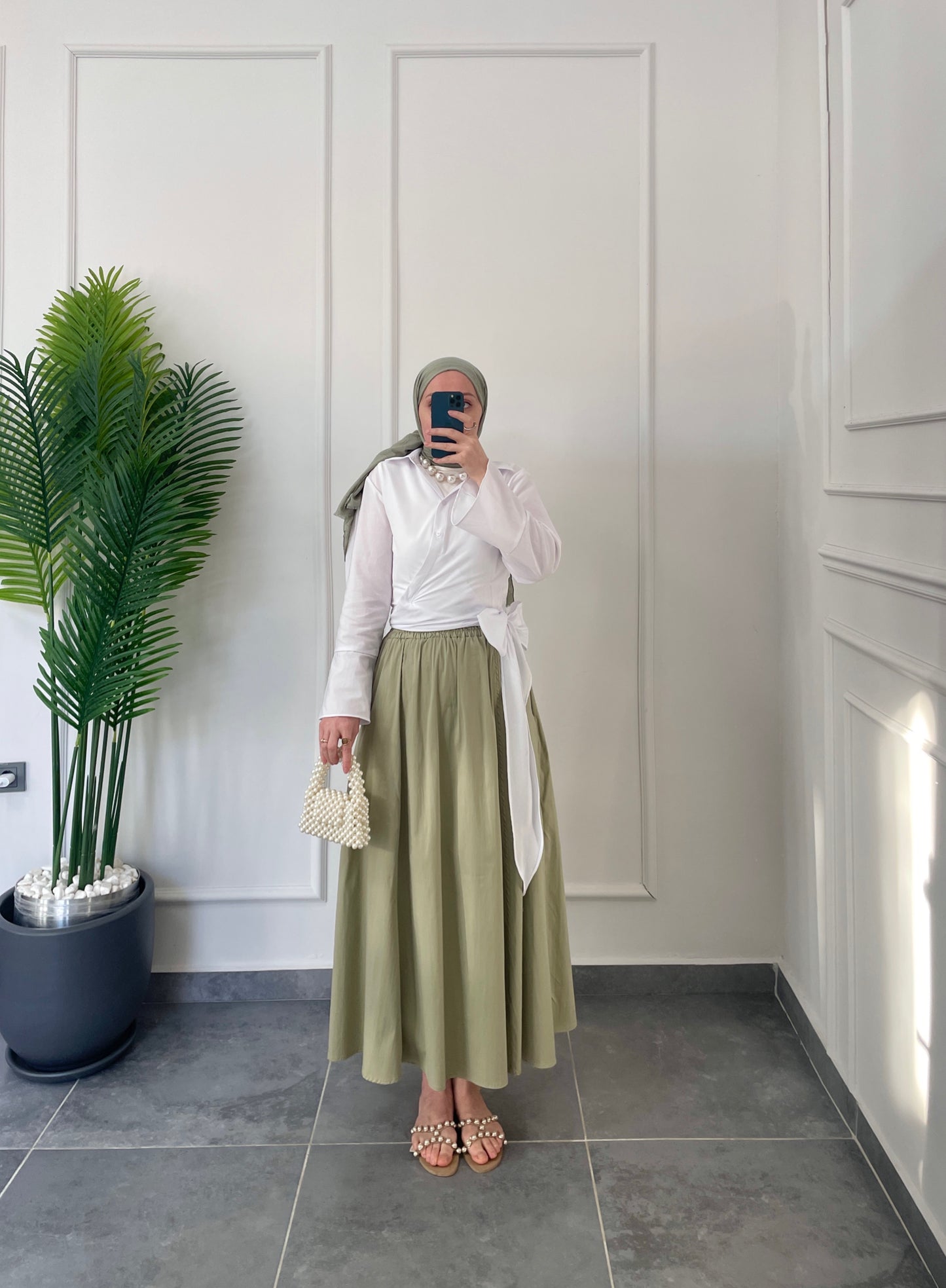 İspanyol Kol Bel Bağlamalı Gömlek-Beyaz