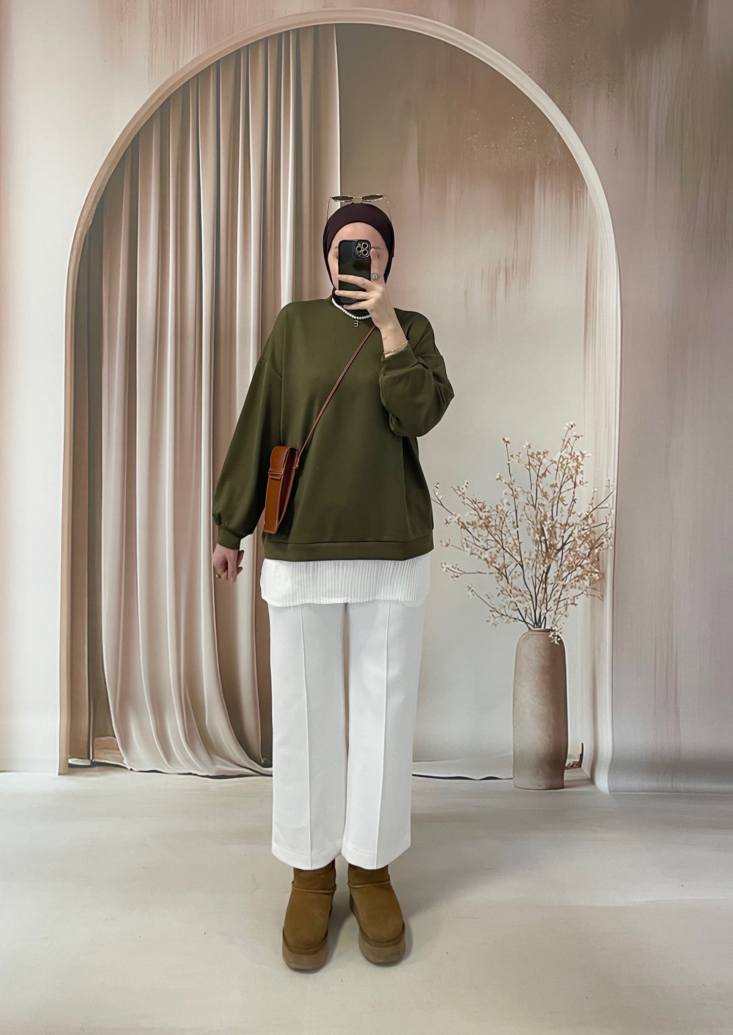 Kendinden Piliseli Sweatshirt Haki