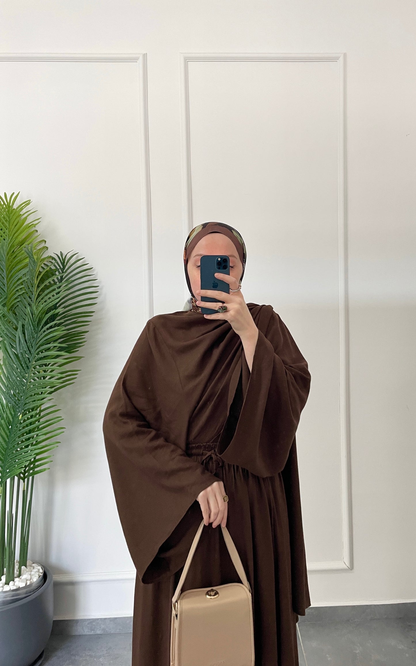 Pelerin Tasarım Ham Keten Etekli Takım-Acı kahve